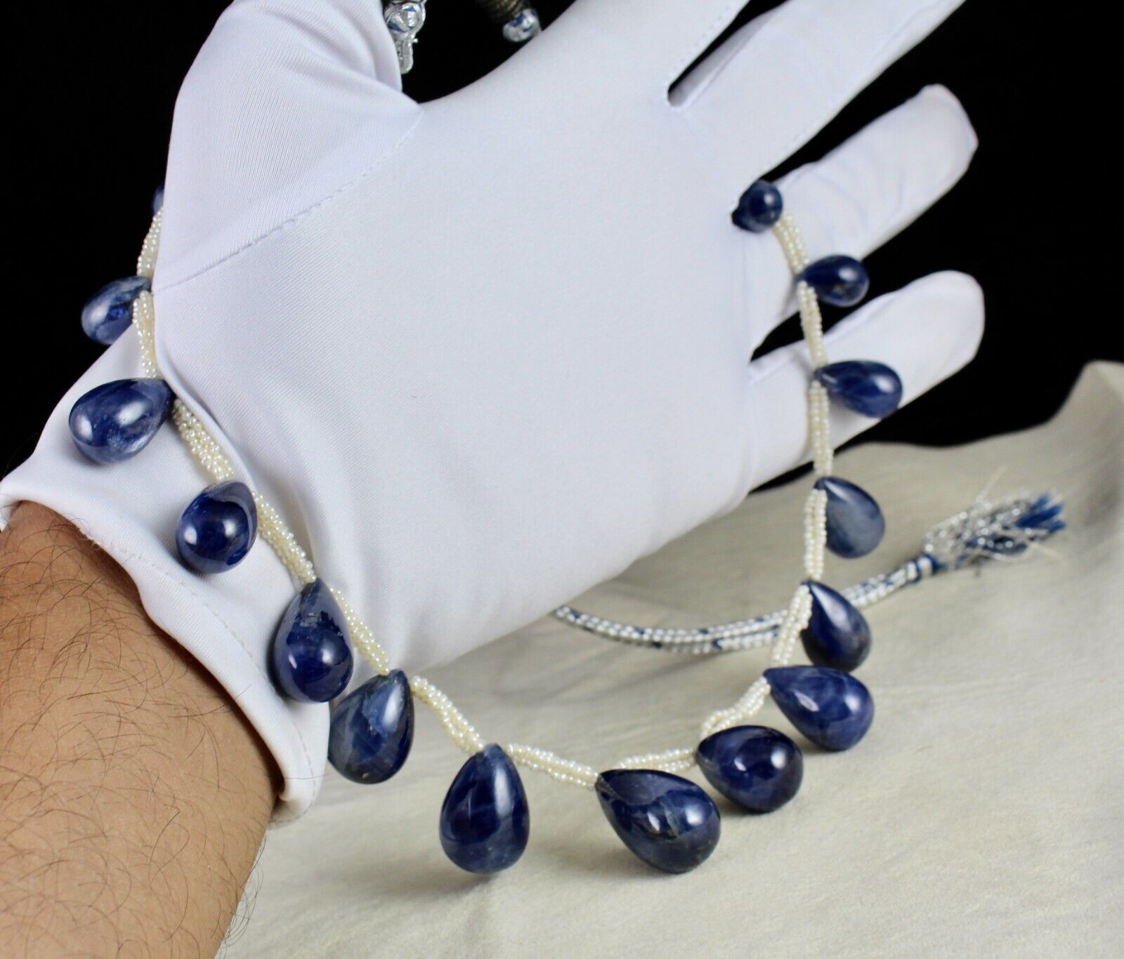 Natural Unheated Blue Sapphire Teardrop Pearl Beaded 420 Ct Gemstone Necklace