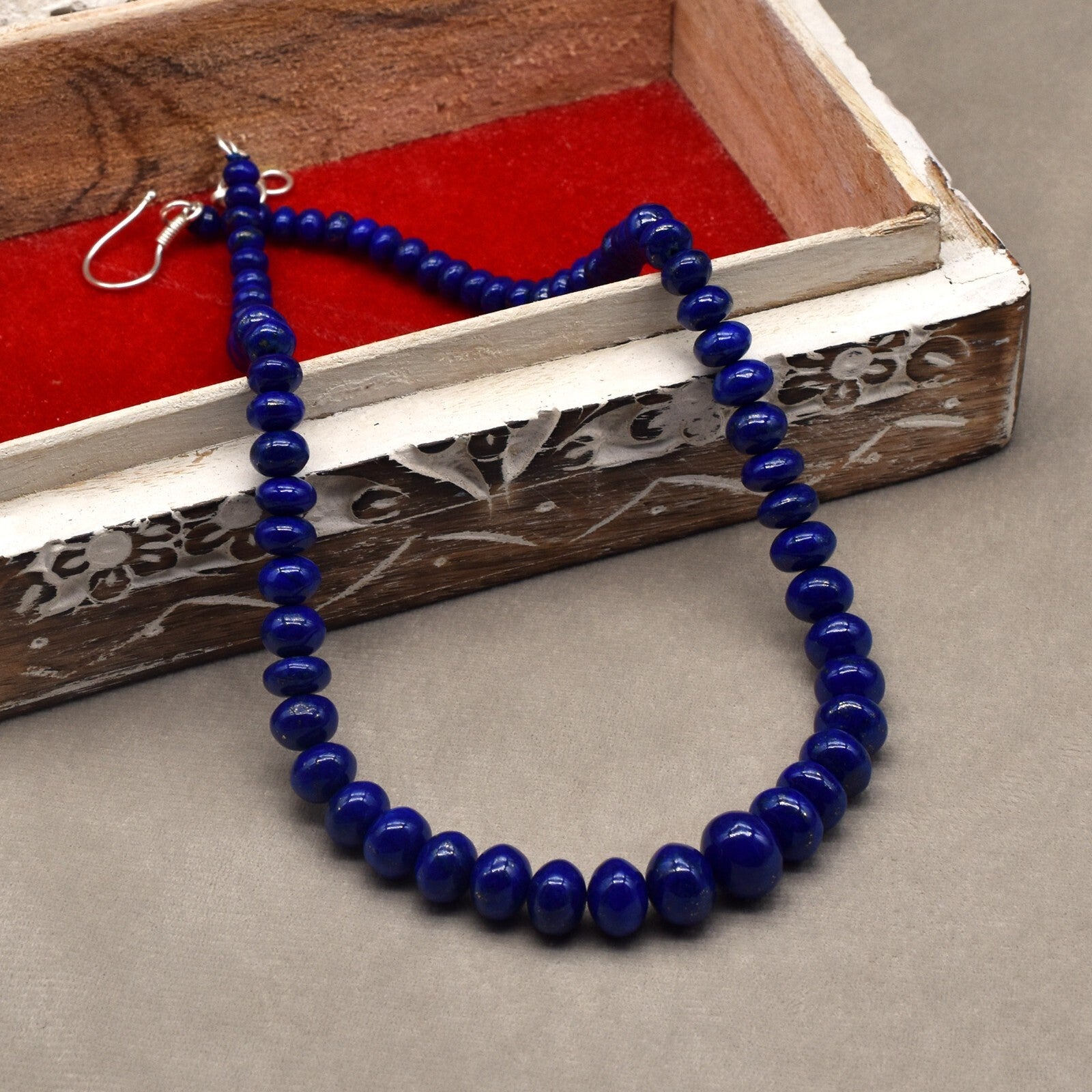 Natural Blue Lapis Lazuli 310 Ct Sterling Silver Gemstone Round Beads Necklace