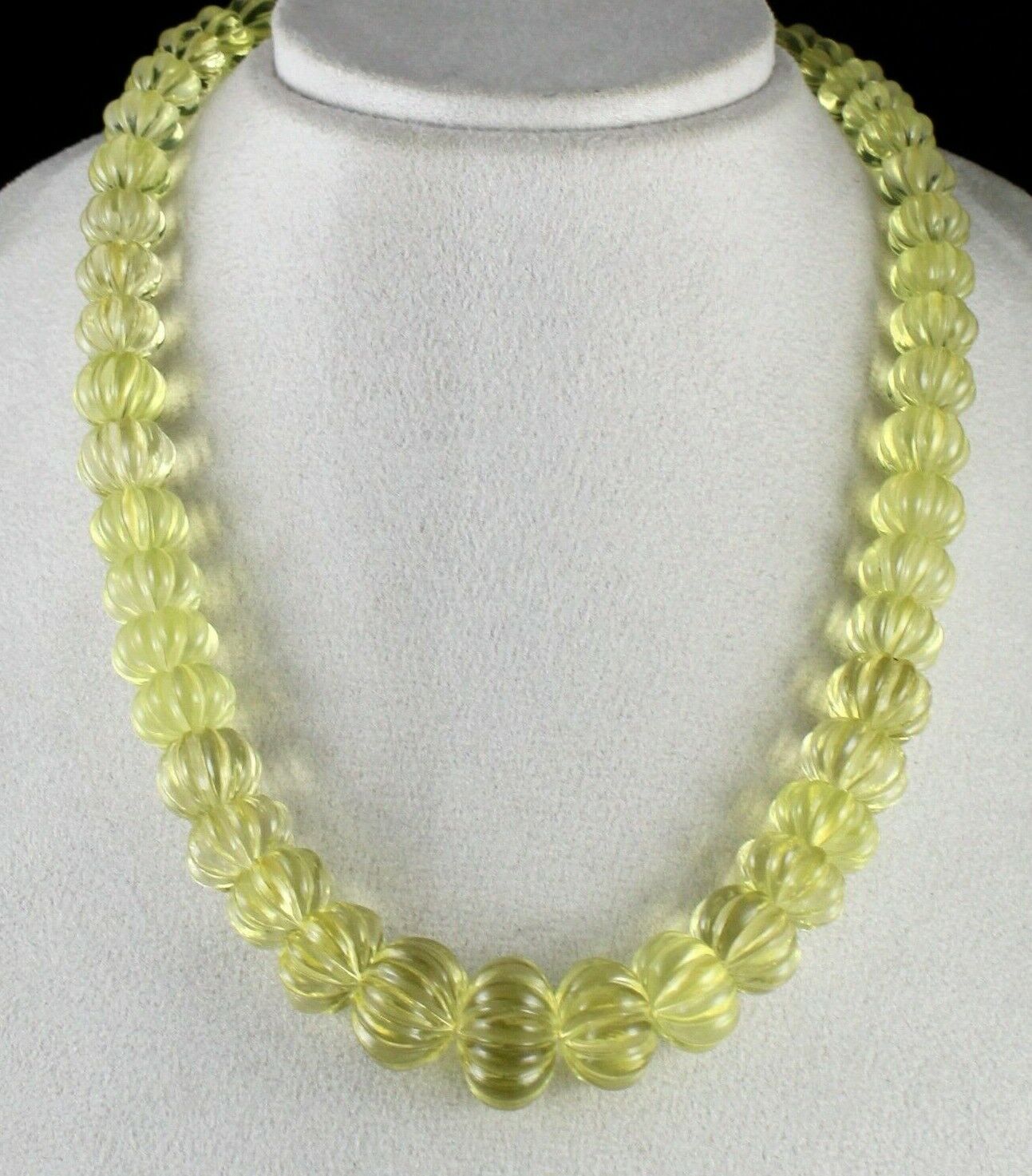 Natural Lemon Quartz Beads Carved Melon Round 1L 856 Ct Yellow Gemstone Necklace