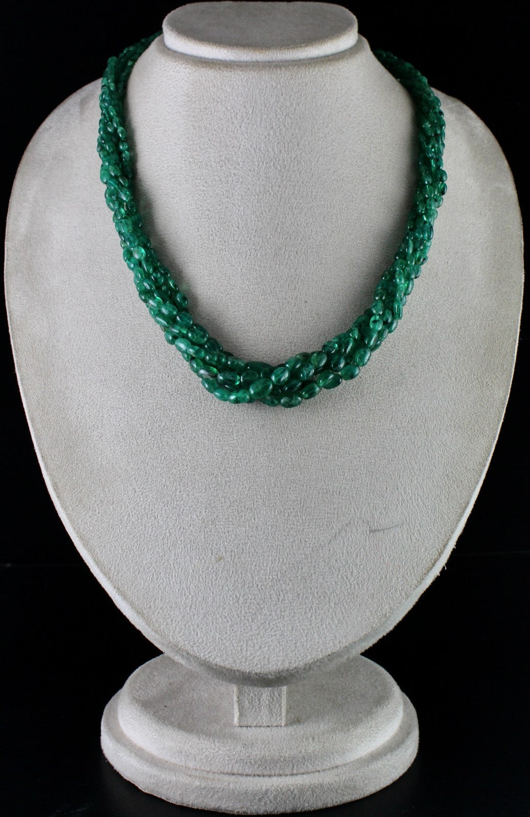 Natural Emerald Bead Necklace 6 L 413 Ct Certified Green Gemstone Silver Clasp