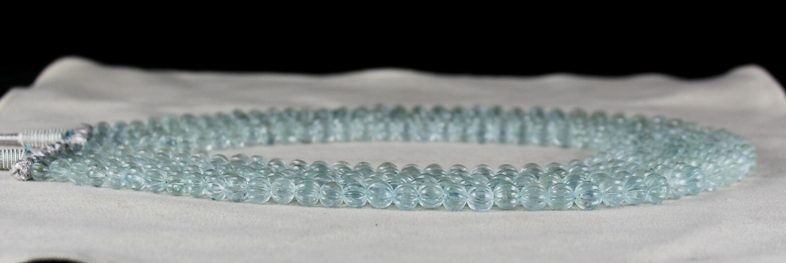 Certified Natural Aquamarine Carved Beads Necklace 900 Ct Blue Gemstone Melon