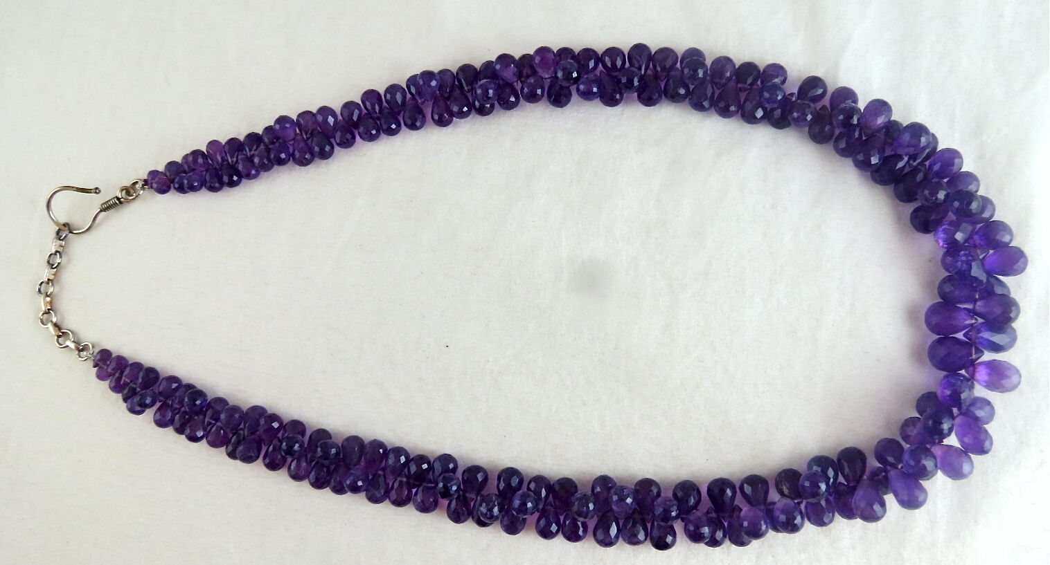 Natural Amethyst Teardrop Beaded 375 Ct Purple Gemstone Silver Party Necklace