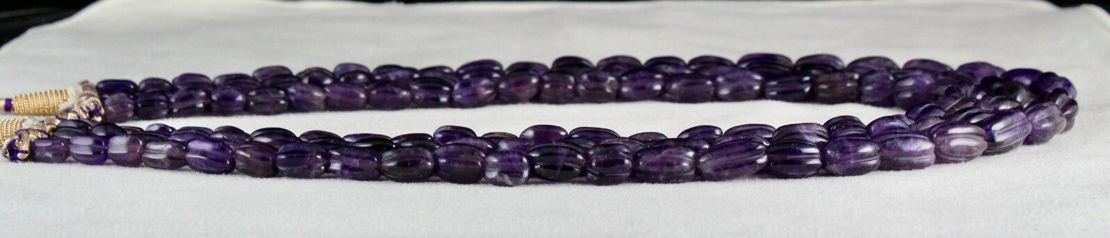 Antique 666 Ct Natural Amethyst Long Carved Purple Gemstone Beads Necklace