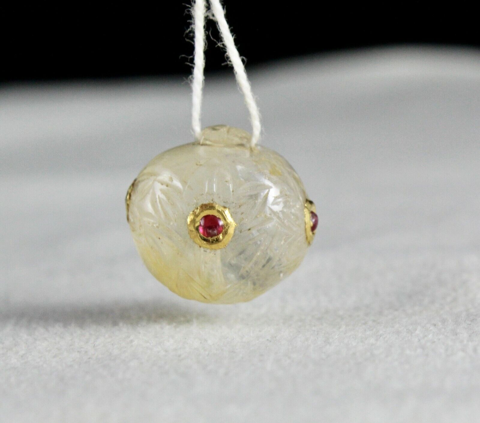 Natural Yellow Sapphire Oval Drops 34.72 Cts Ruby 18k Gold Jadau Hanging Pendant