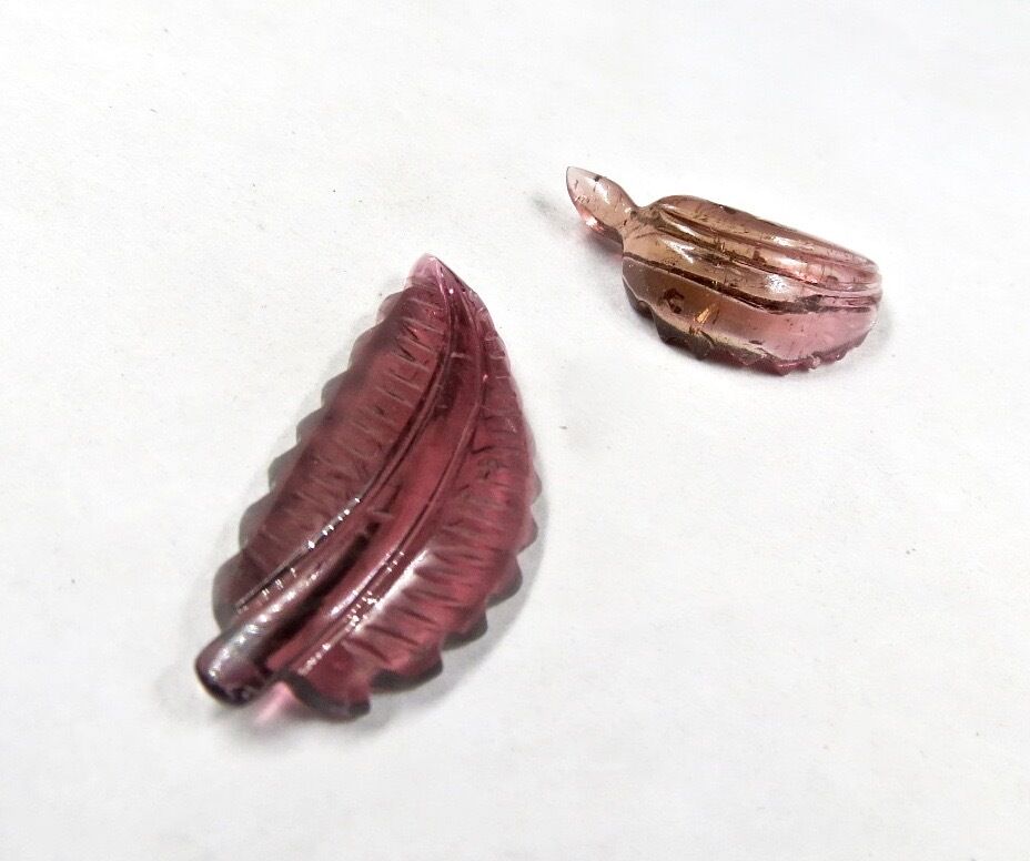 NATURAL TOURMALINE CARVED LEAVES 2 PCS 19.49 CARATS GEMSTONE FOR DESIGNING 