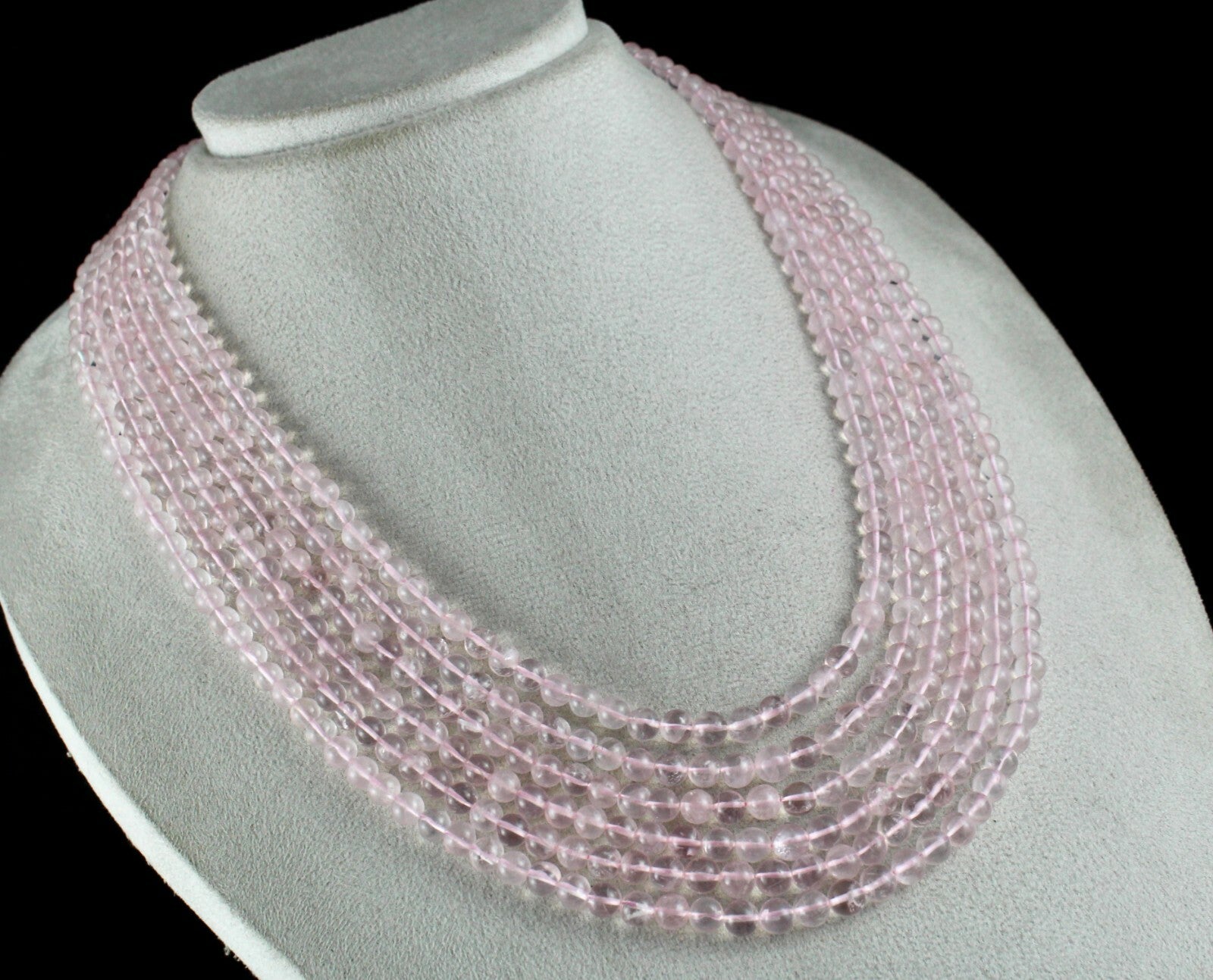 Natural Rose Quartz Beaded Necklace 775 Ct Round Ladies Gemstone 6 L