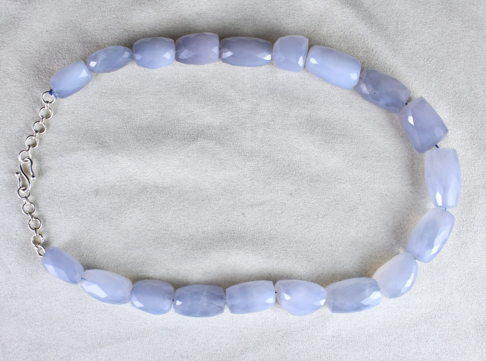 Certified Natural Blue Chalcedony 1065 Ct Faceted Beads Sterling Silver Necklace