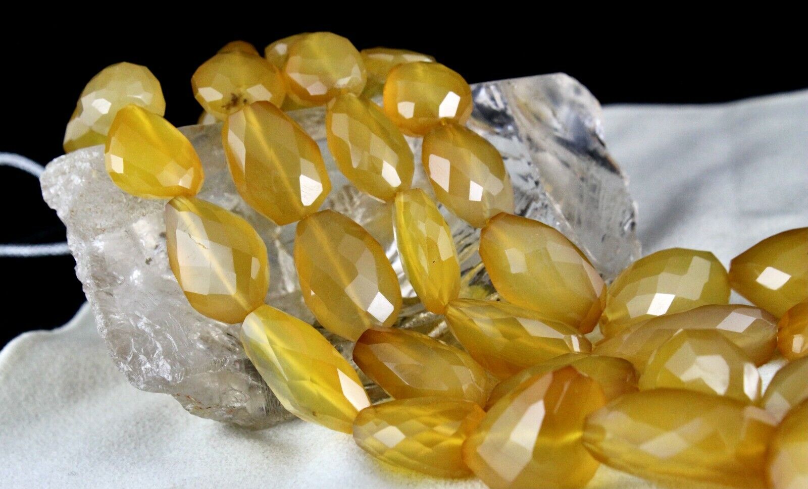 YELLOW CHALCEDONY BEADS FACETED 2 L 1747 CTS GEMSTONE BEADED FASHION NECKLACE