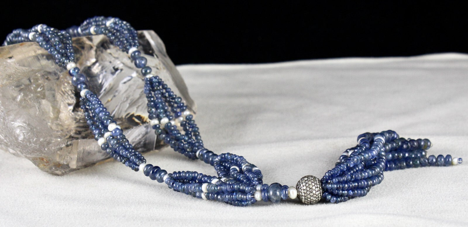 Certified Natural Blue Sapphire 398 Ct Pearl Beads Sterling Silver Necklace