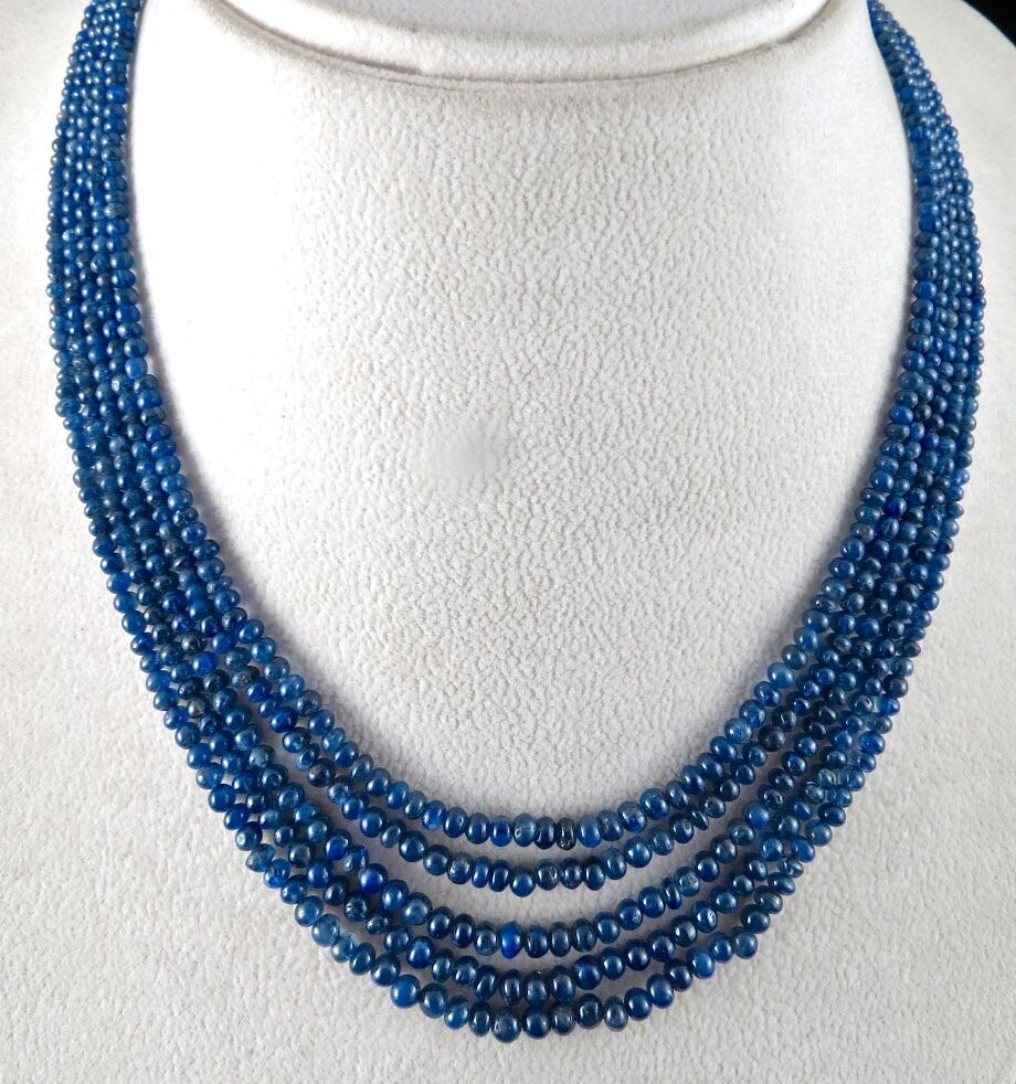 NATURAL BLUE SAPPHIRE BEADS ROUND 5 LINE 289 CARATS GEMSTONE SILVER NECKLACE