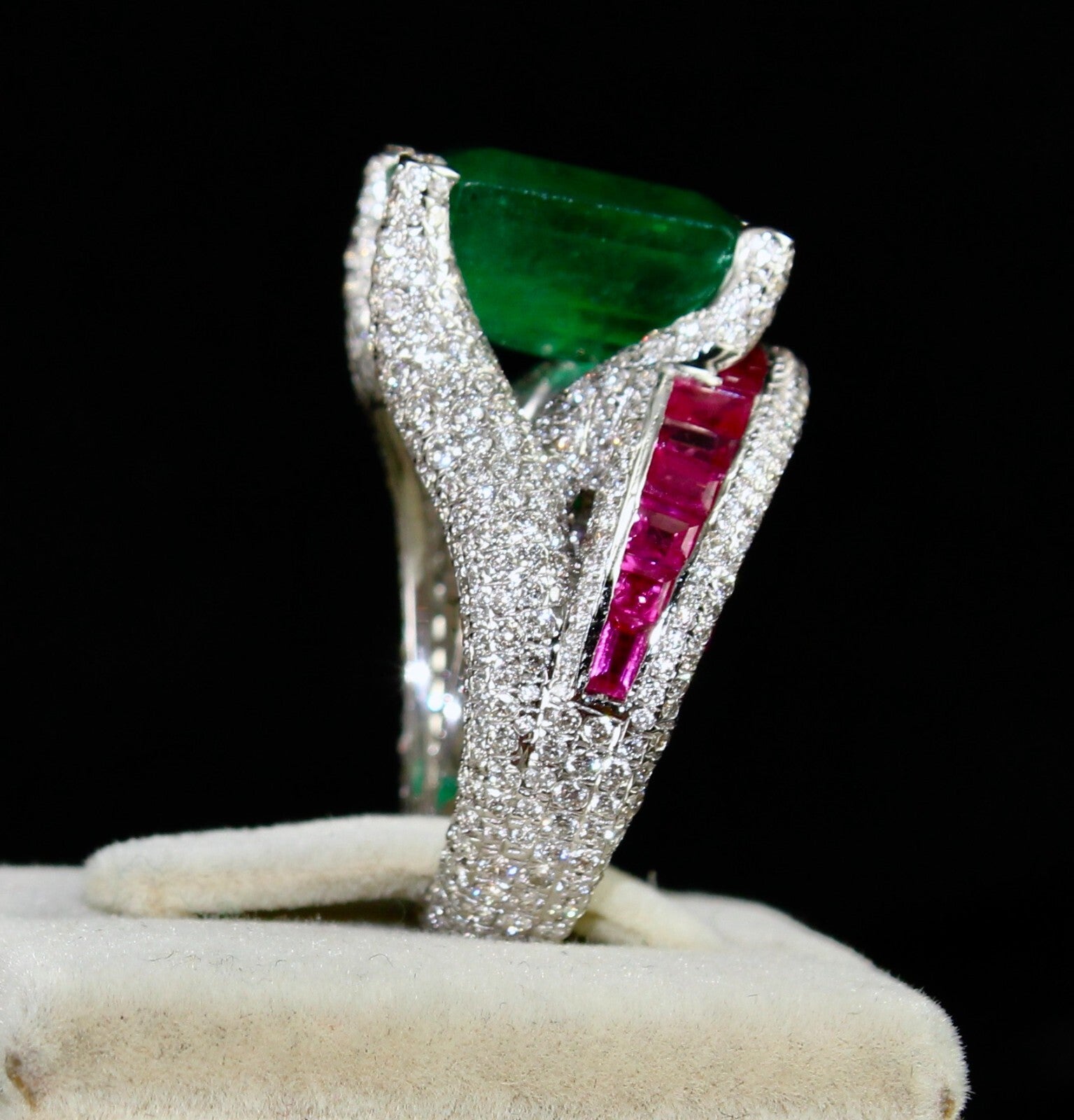 Certified Emerald Ruby Cut Natural Diamond 10ct 18k Gold Cocktail Ring
