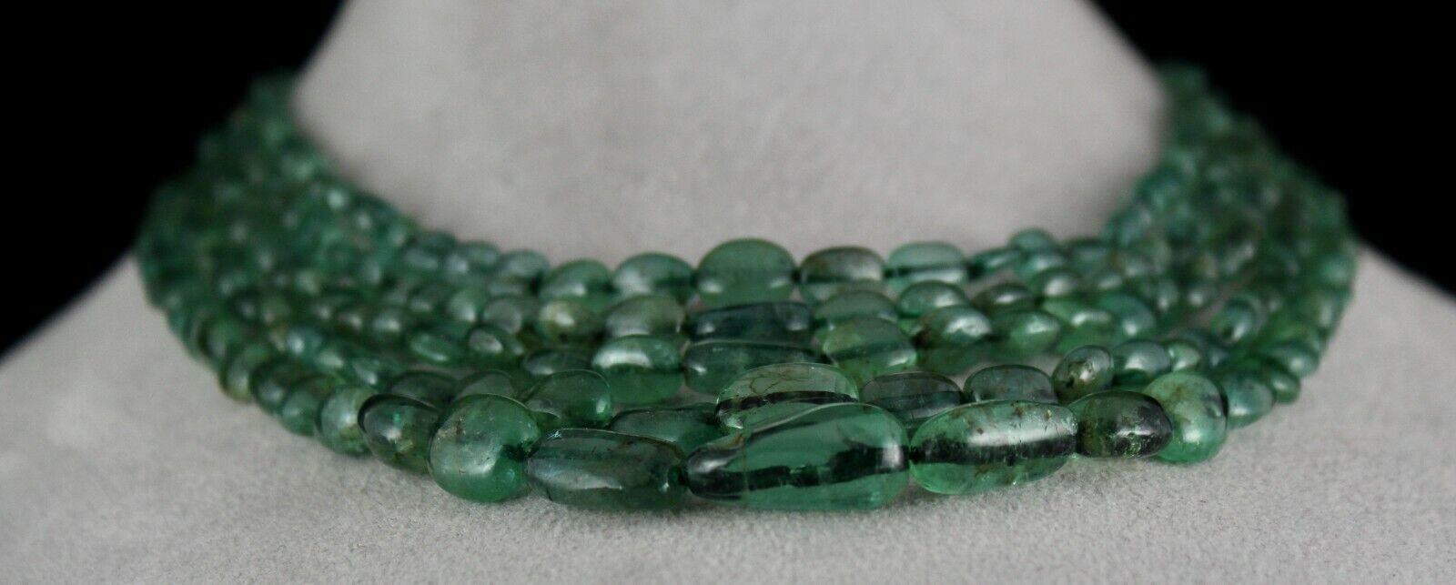 ANTIQUE 20MM BIG NATURAL EMERALD BEADS NUGGET 5 LINE 466CTS GEMSTONE NECKLACE