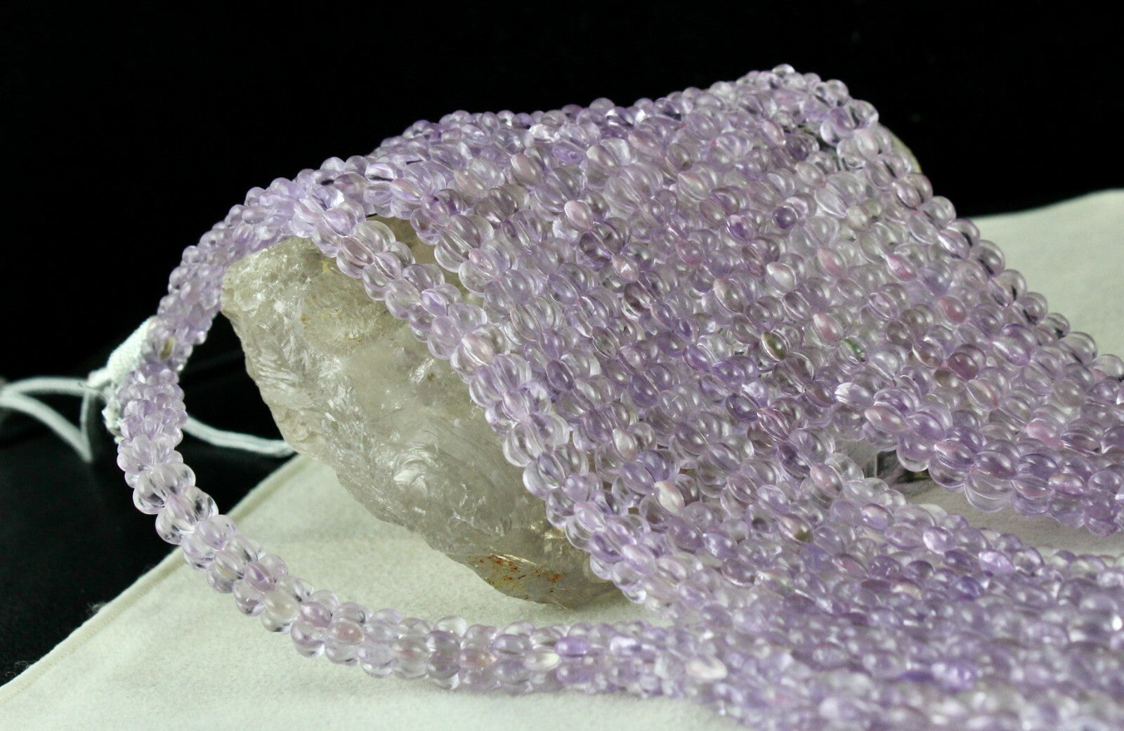 Certified Natural Pink Amethyst Carved Beads Necklace 1260ct Round 5 Line