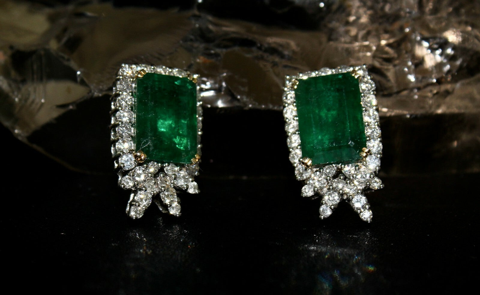 Certified Natural Zambian Emerald 64ct Natural Diamond 18k Gold Stud Earrings