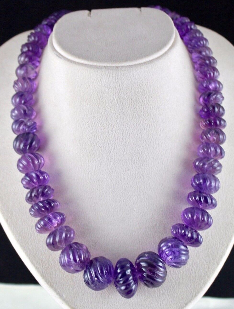 Amethyst Carved Melon Beaded Necklace 1315 Carats Natural Gemstone Silver Clasp