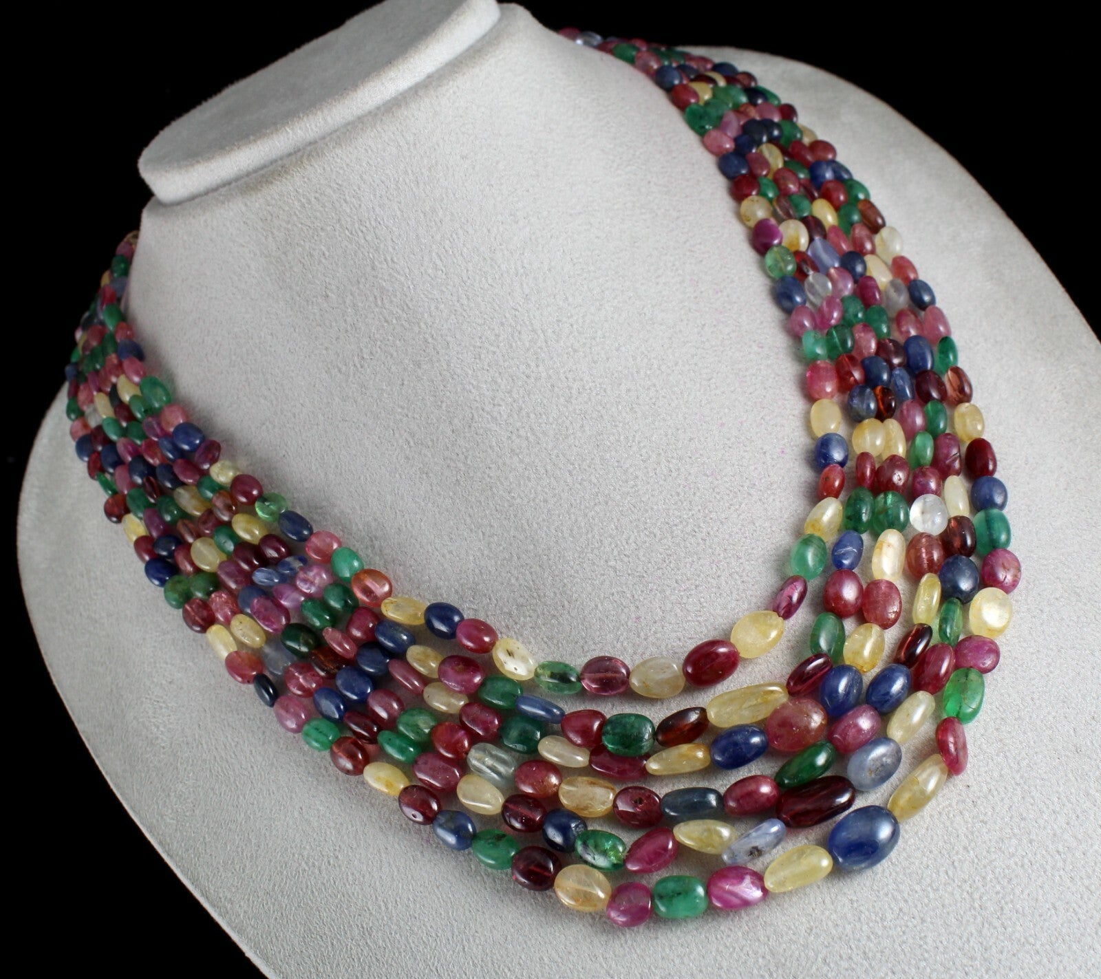 Certified 853 Ct Natural Emerald Ruby Sapphire Hessonite Spinel Necklace