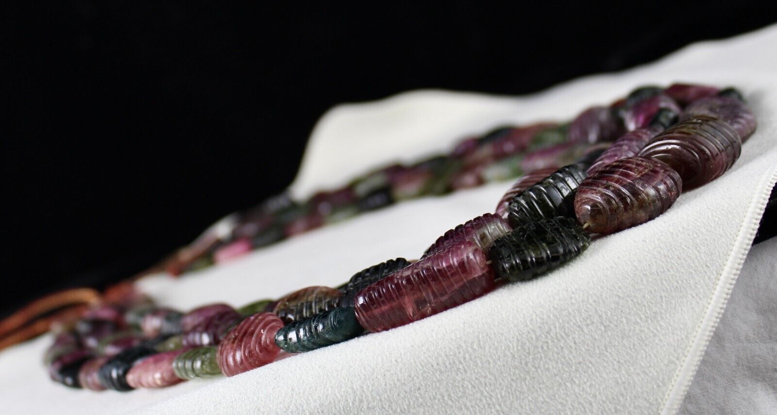 NATURAL MULTI TOURMALINE BEADS CARVED TUMBLE 3 LINE 1942 CTS GEMSTONE NECKLACE