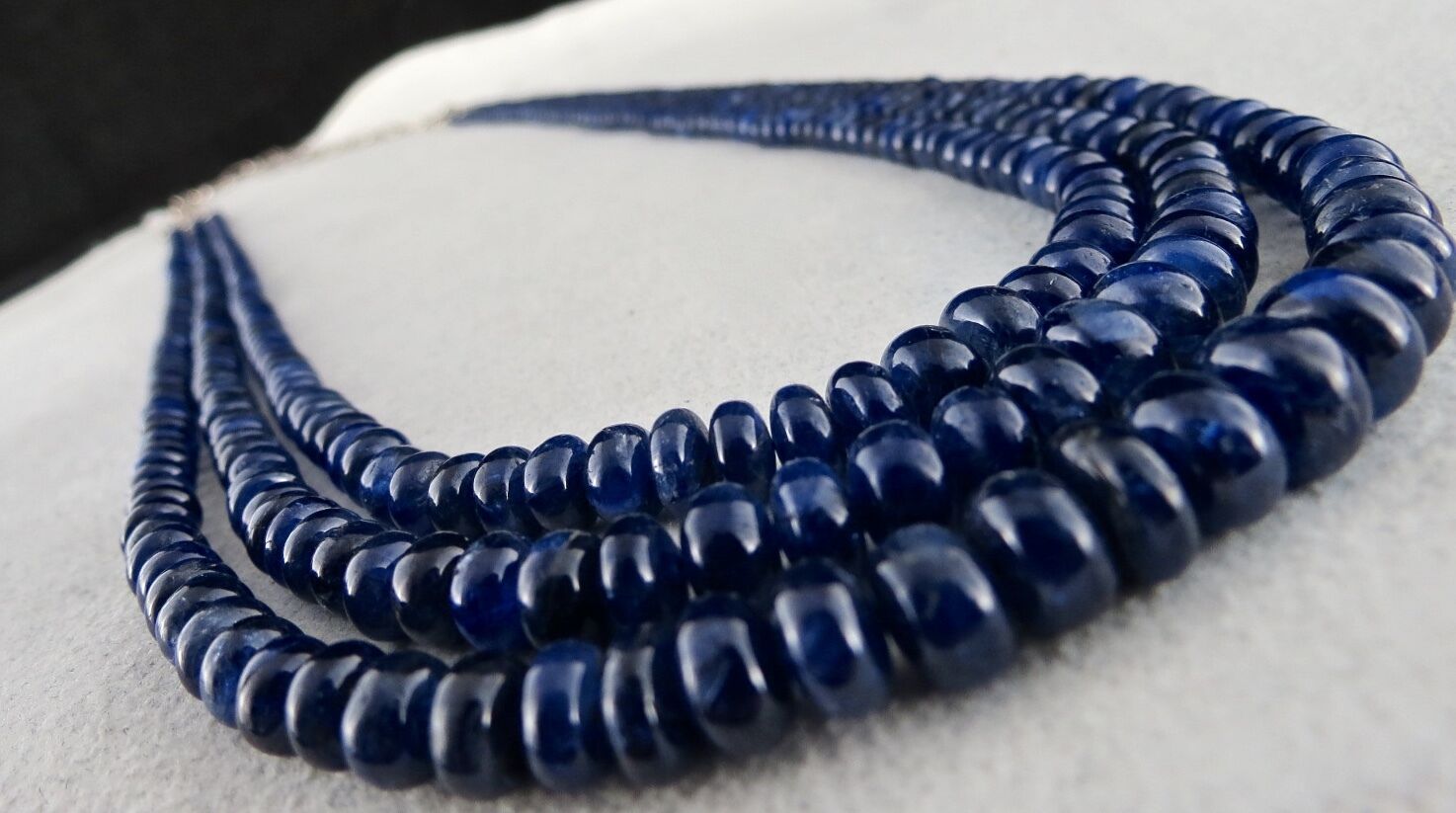 NATURAL OLD MINES BLUE SAPPHIRE BEADS ROUND 3 LINE 461 CARATS GEMSTONE NECKLACE