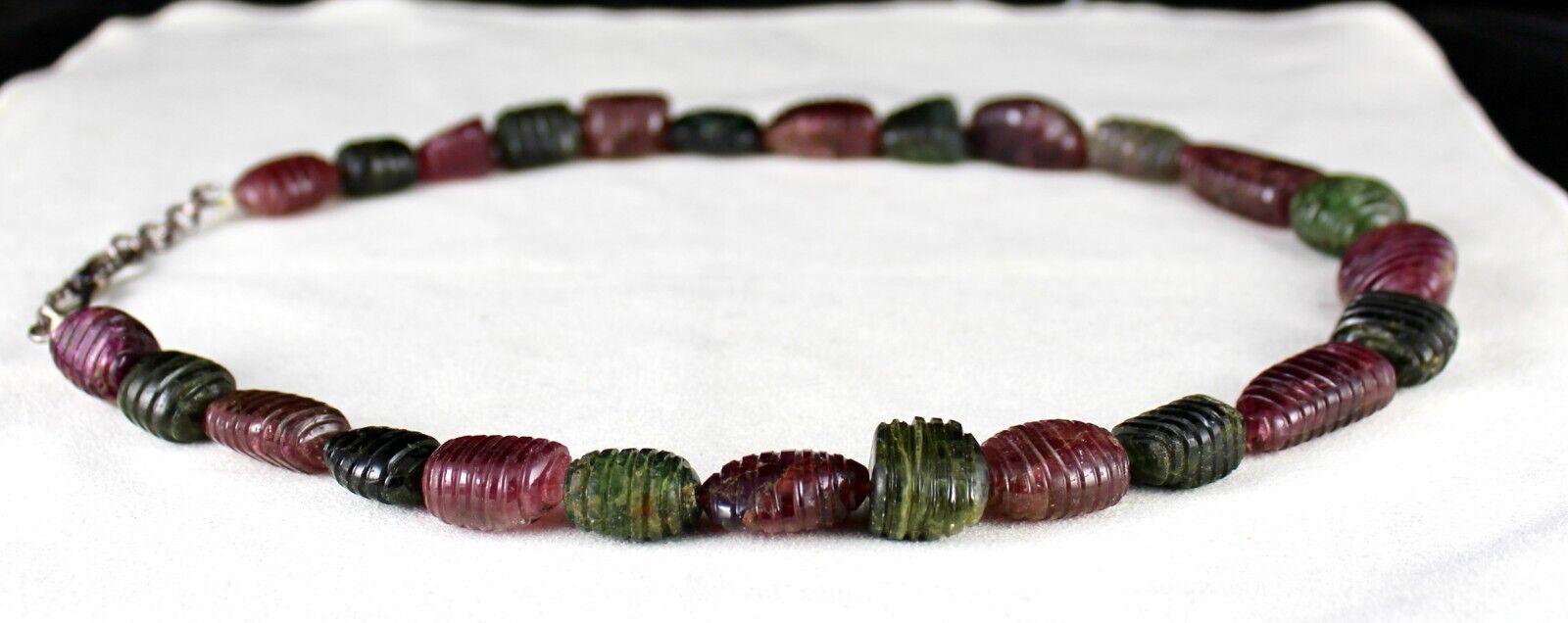 NATURAL MULTI COLOUR TOURMALINE BEADS CARVED CABOCHON 849 CARATS LADIES NECKLACE