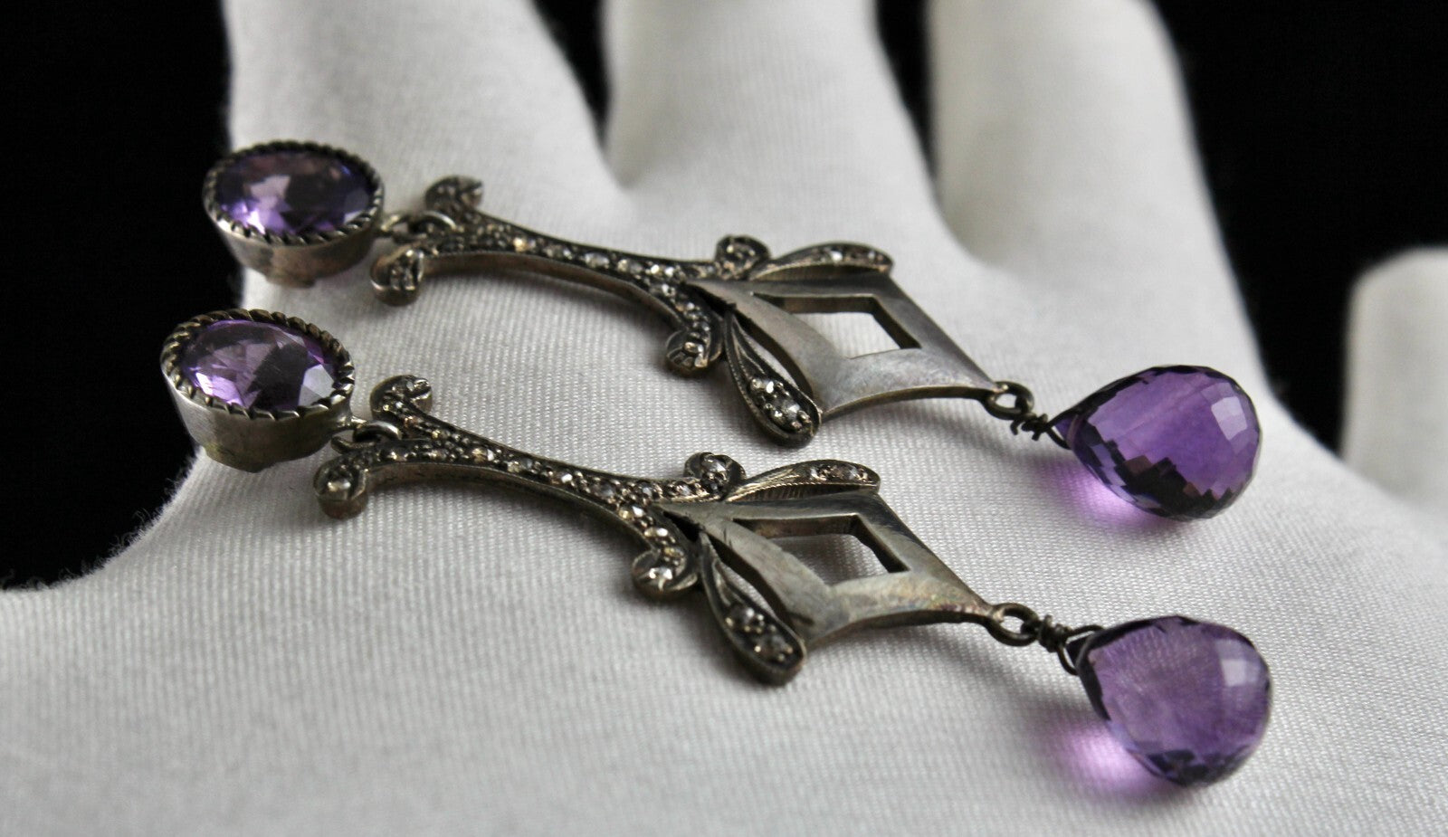 Natural Amethyst 10ct Teardrop Natural Diamond 925 Sterling Silver Earrings