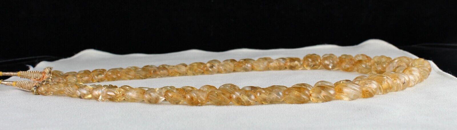 Natural Citrine Beads Carved Oval 2 L 587 Ct Yellow Gemstone Vintage Necklace