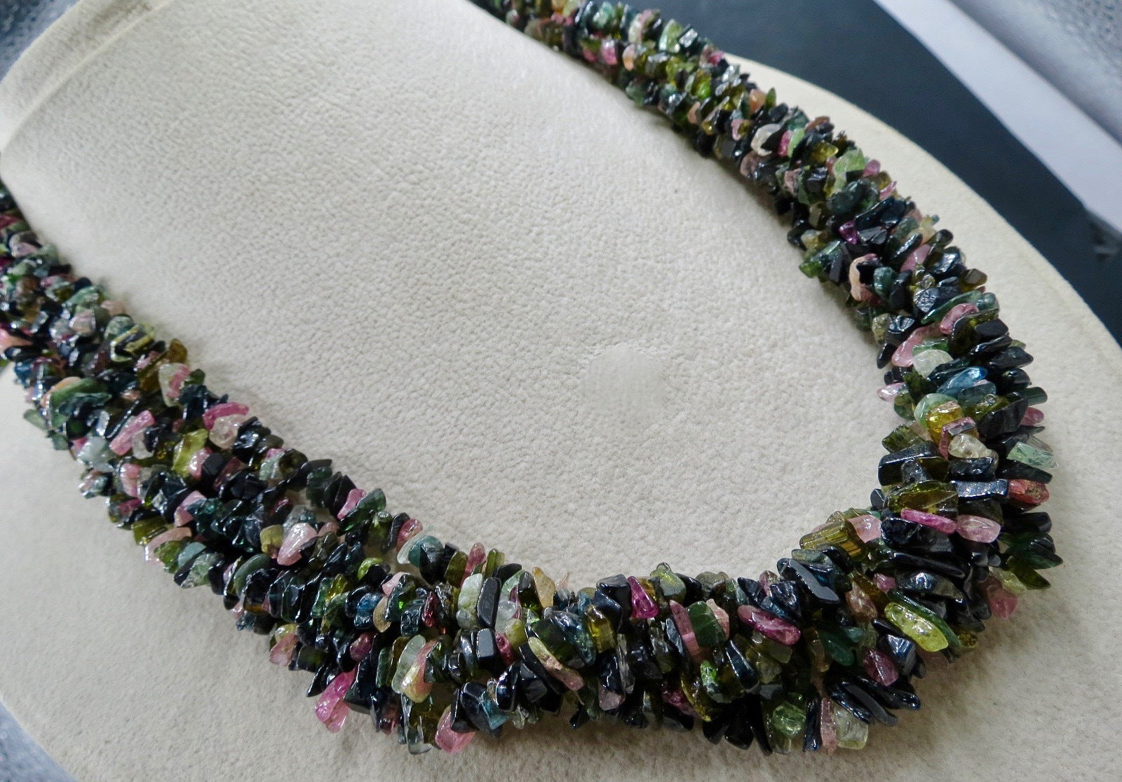 Natural Multi Tourmaline 728 Ct Bead Necklace 20 Inches Sterling Silver