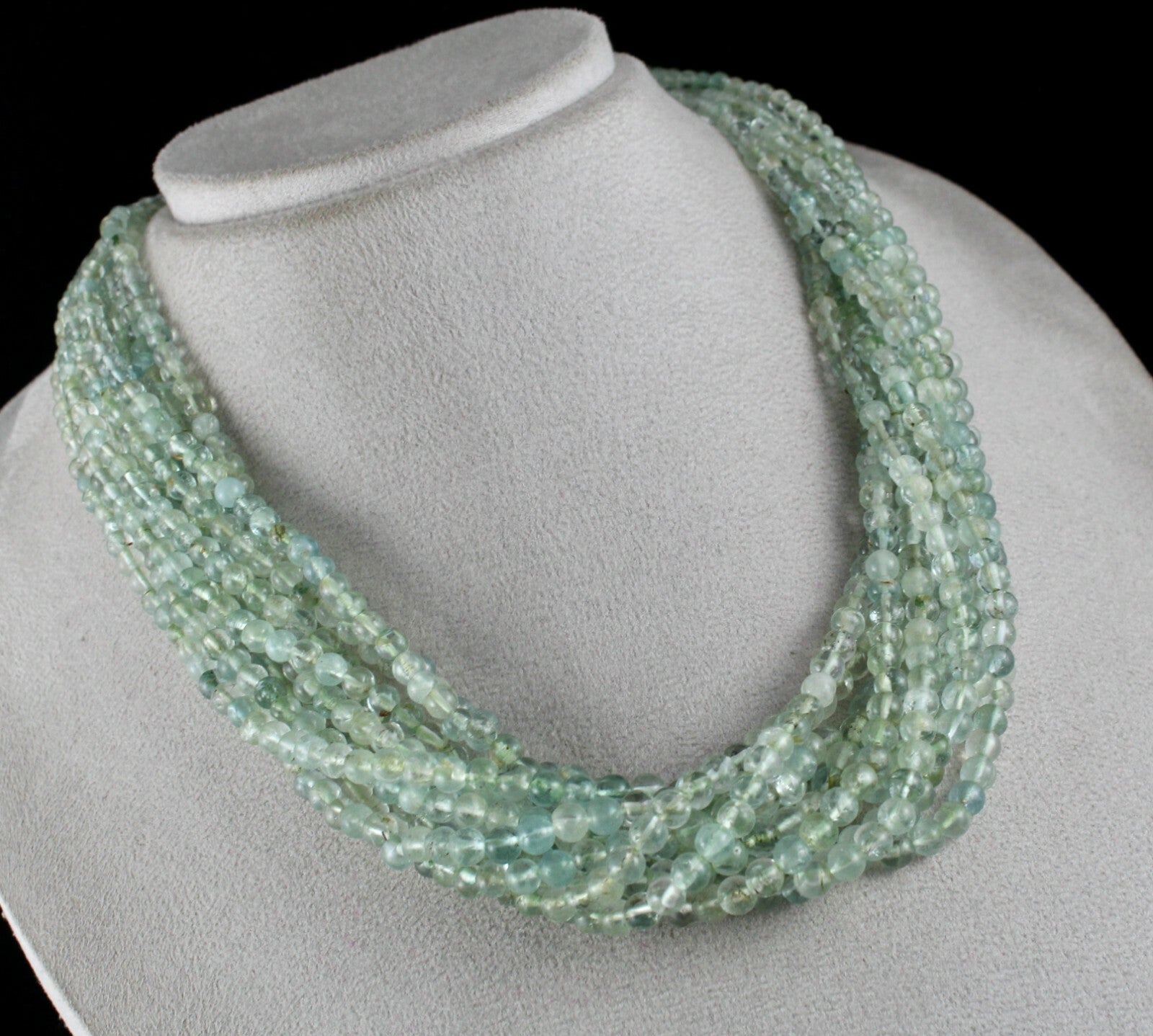 Natural Blue Aquamarine Round Beads 890ct Sterling Silver Necklace