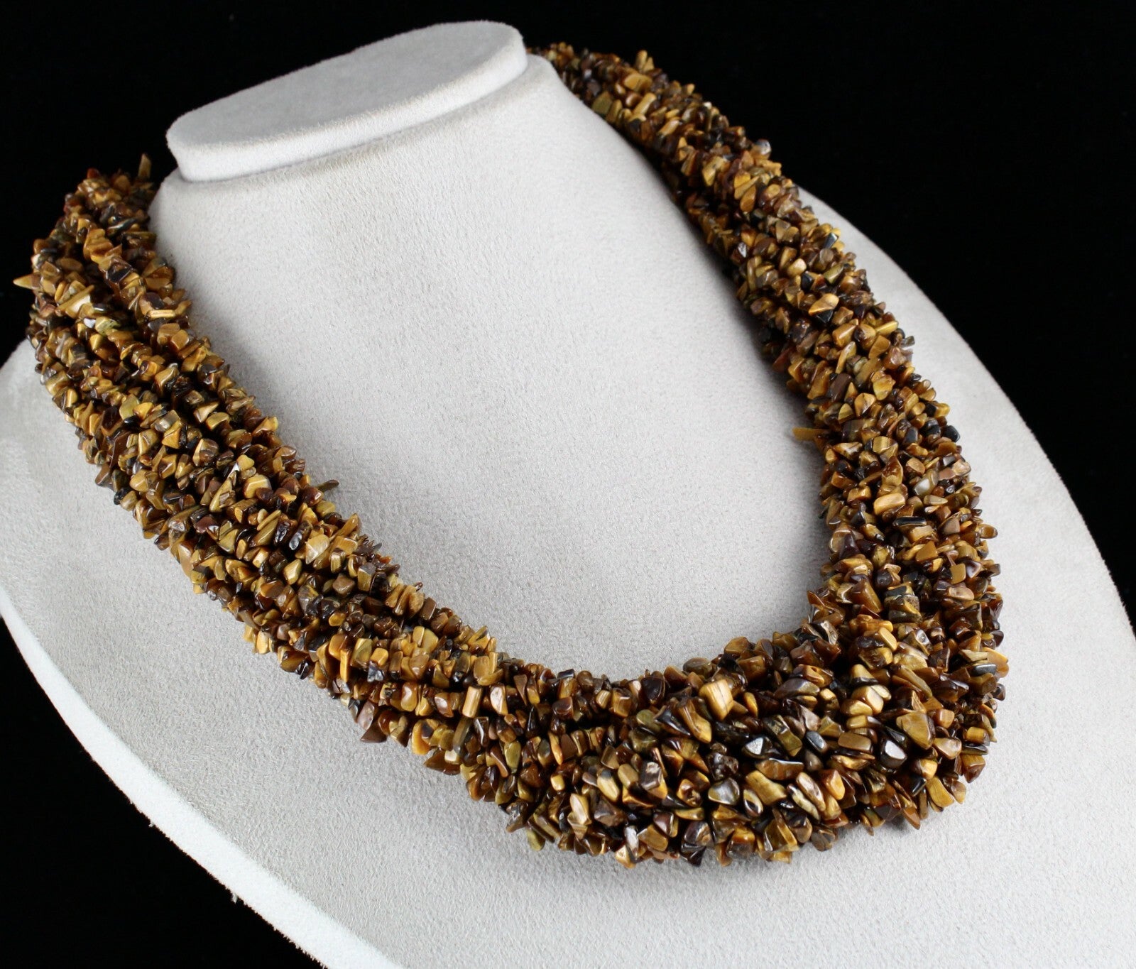 Natural Tiger Eye Beads 2189ct Sterling Silver Necklace Uncut Gemstone