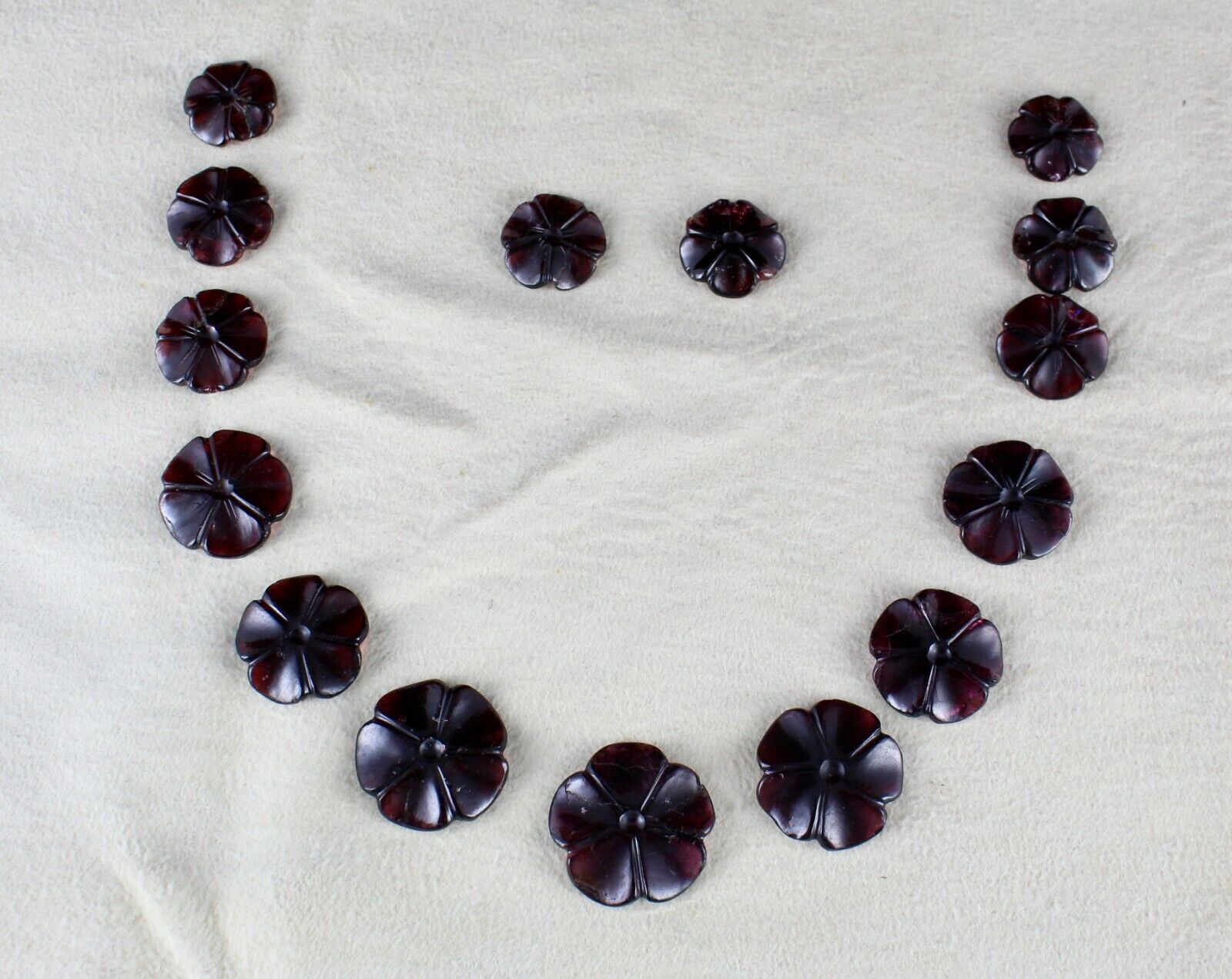 NATURAL GARNET CARVED FLOWER 15 PCS 166 CARATS GEMSTONE RING PENDANT EARRING SET