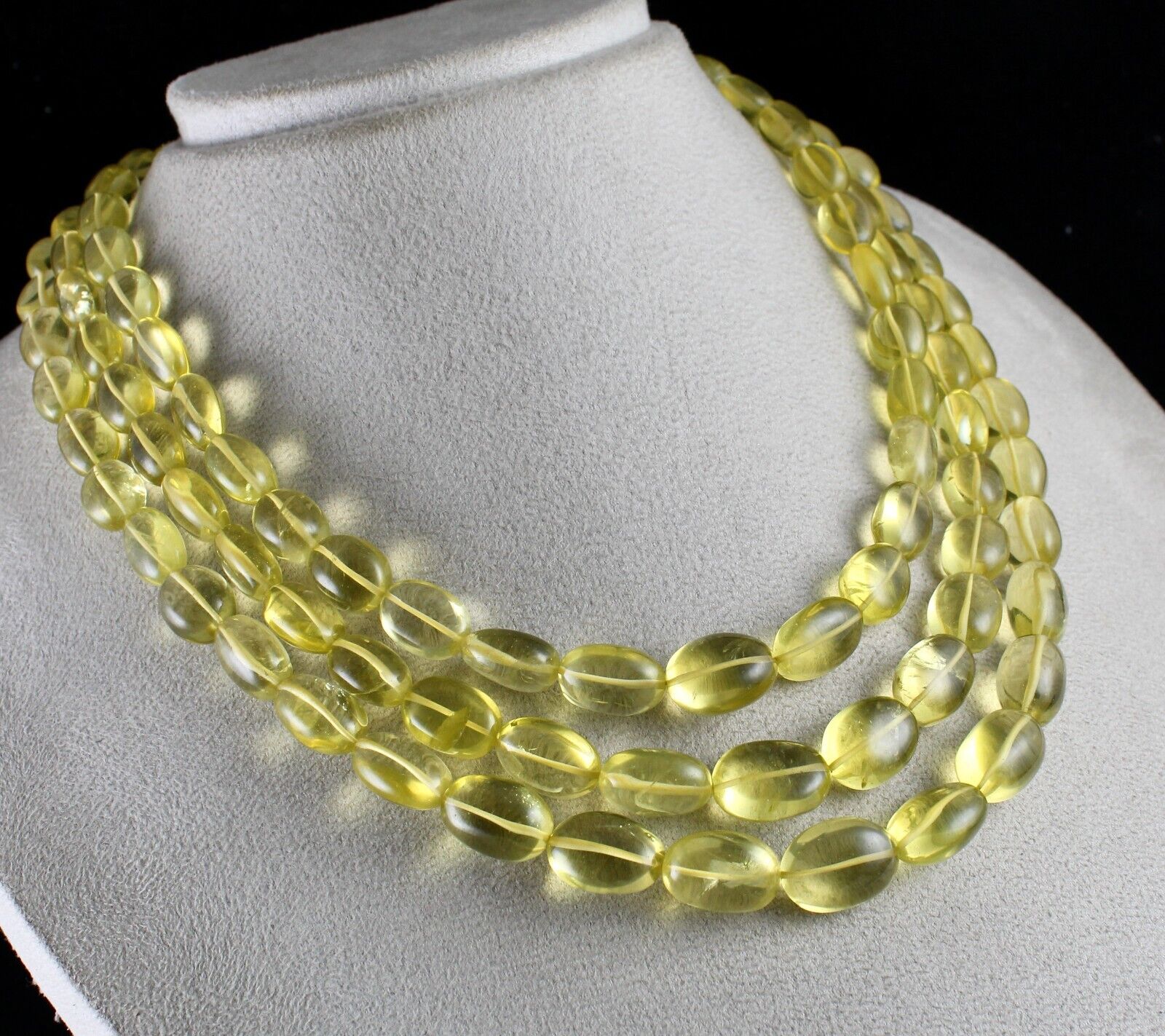 NATURAL LEMON QUARTZ BEADS LONG 3L 846 CT SEMI PRECIOUS YELLOW GEMSTONE NECKLACE