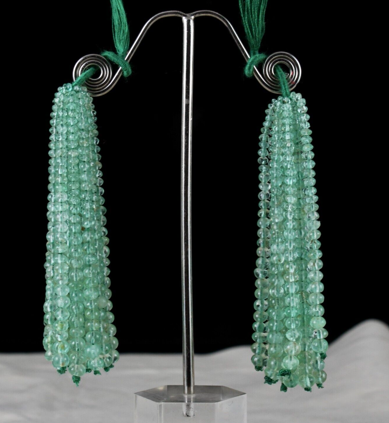 Certified Colombian Natural Emerald 157ct Round Beads Tassel Gemstone Earring