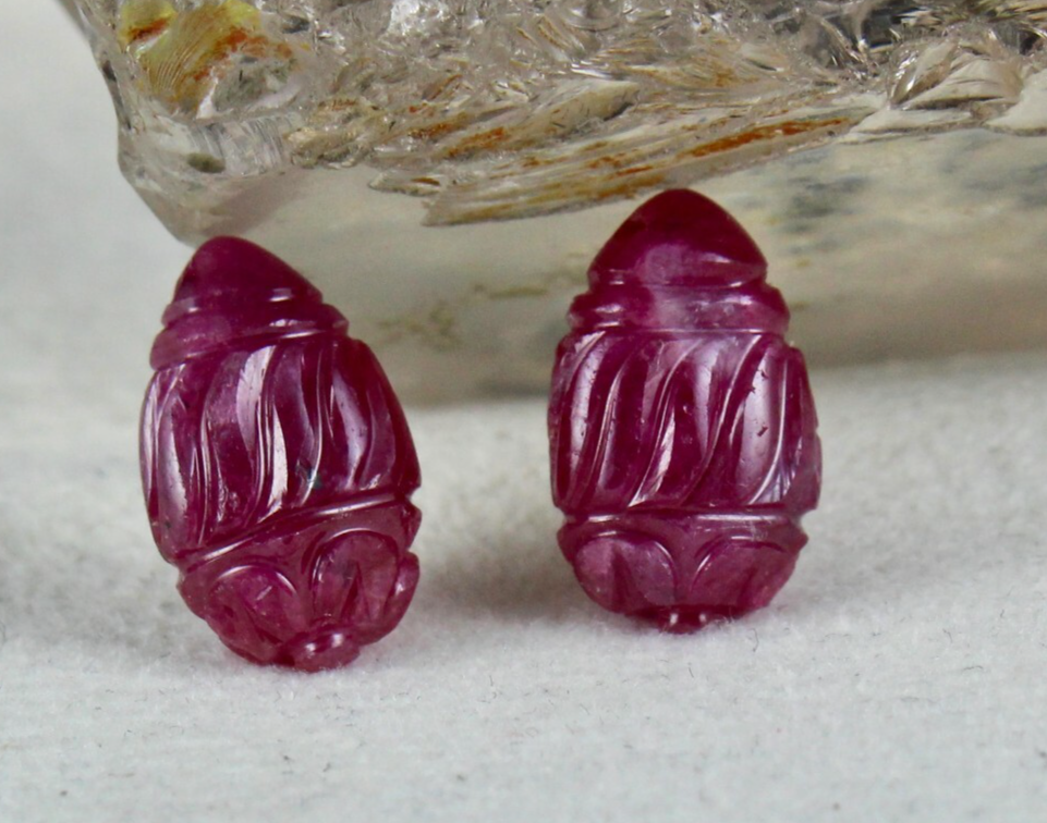 Certified Natural Ruby 20.21 Ct Engraved Drop Pair Loose Gemstone Earrings