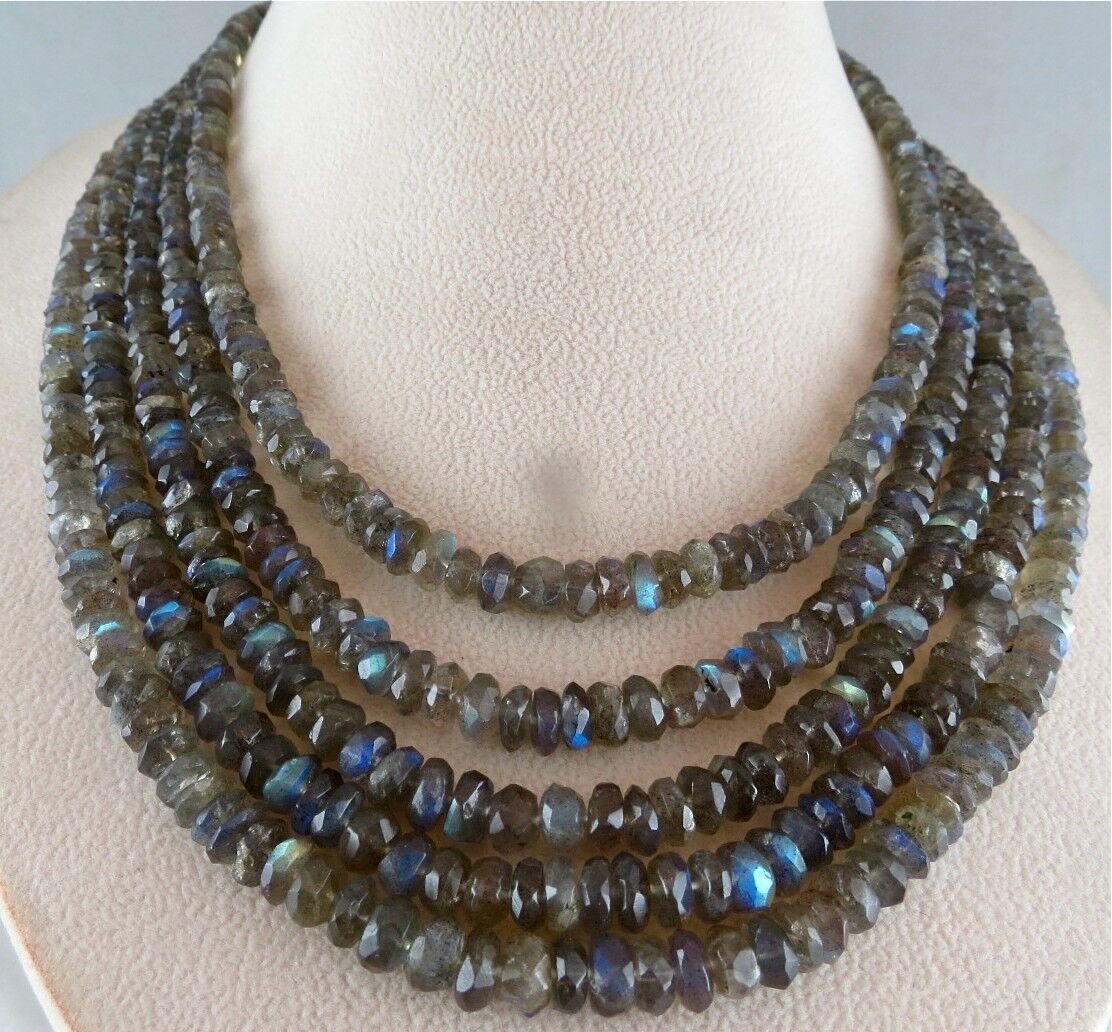 FANTASTIC LABRADORITE BEADS FACETED ROUND 5 L 775 CTS GEMSTONE SILVER NECKLACE