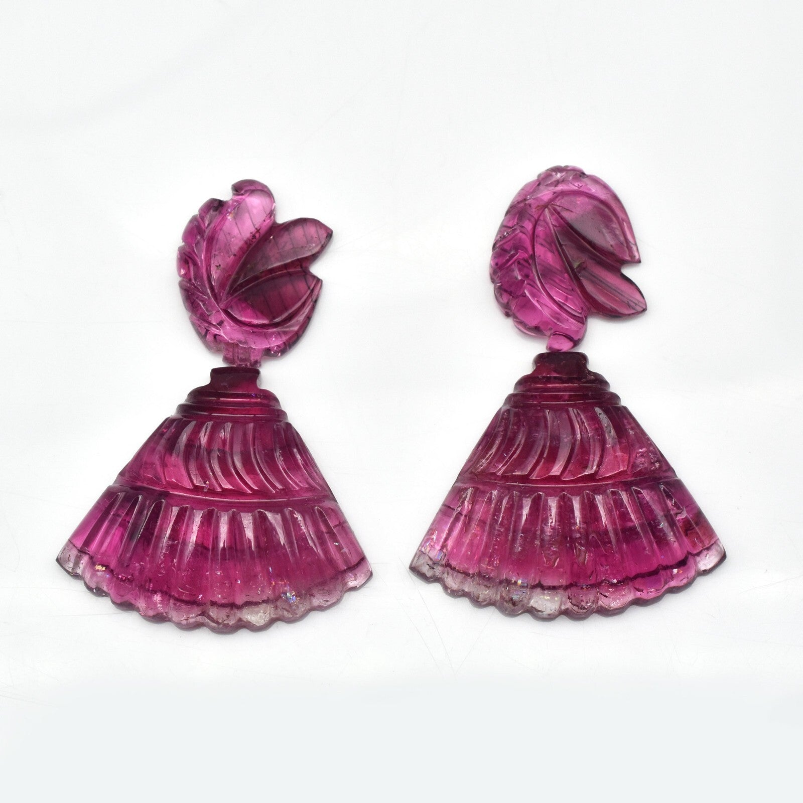 Certified Natural Pink Tourmaline 60.33 Ct Carved Gemstone For Earring Design