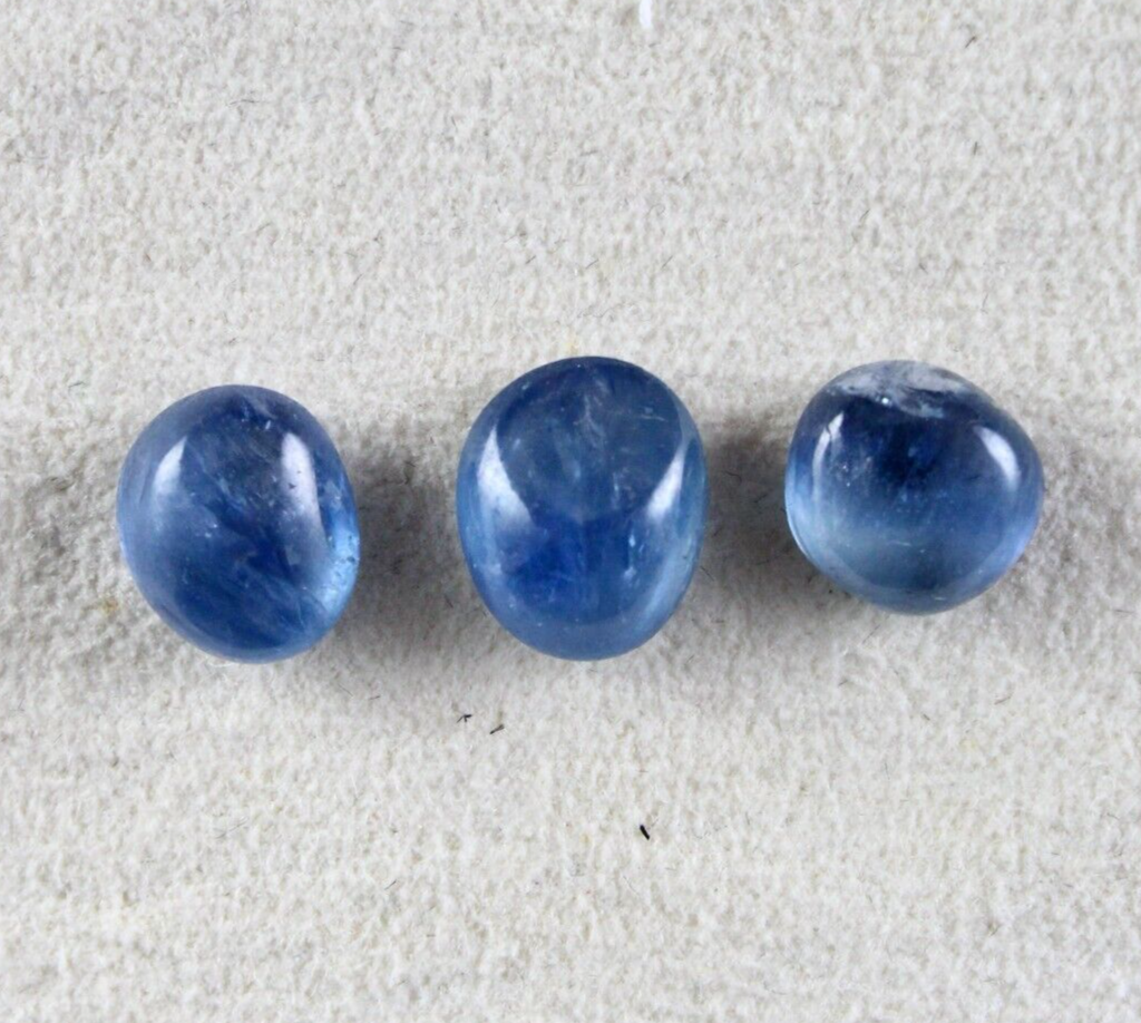 NATURAL BURMESE BLUE SAPPHIRE 3Pc 10.09 CT FANCY OVAL CABOCHON GEMSTONE FOR RING