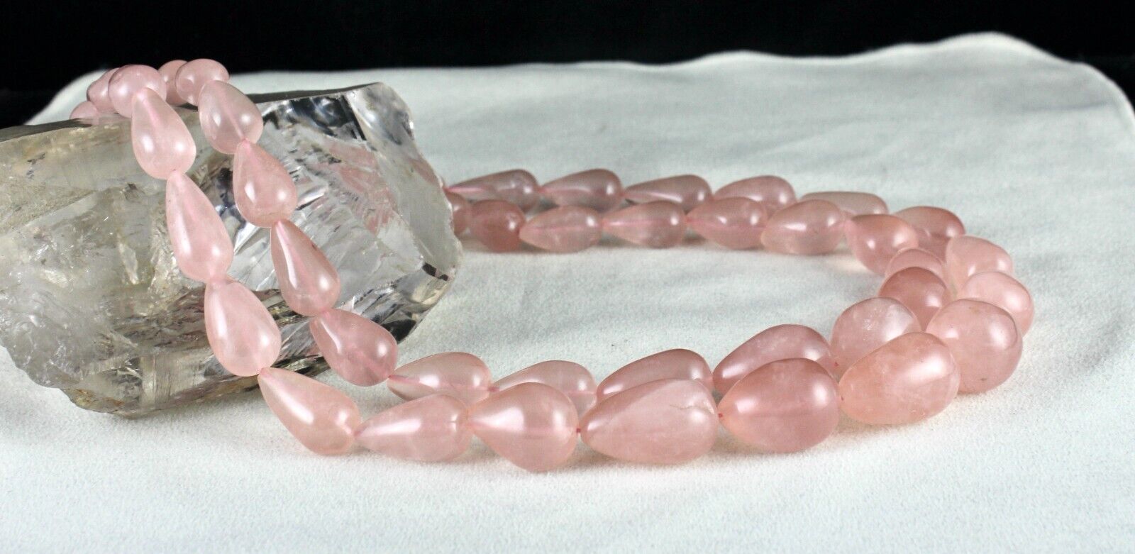 NATURAL ROSE QUARTZ BEADS DROPS CABOCHON 2 L 1002 CTS GEMSTONE FASHION NECKLACE