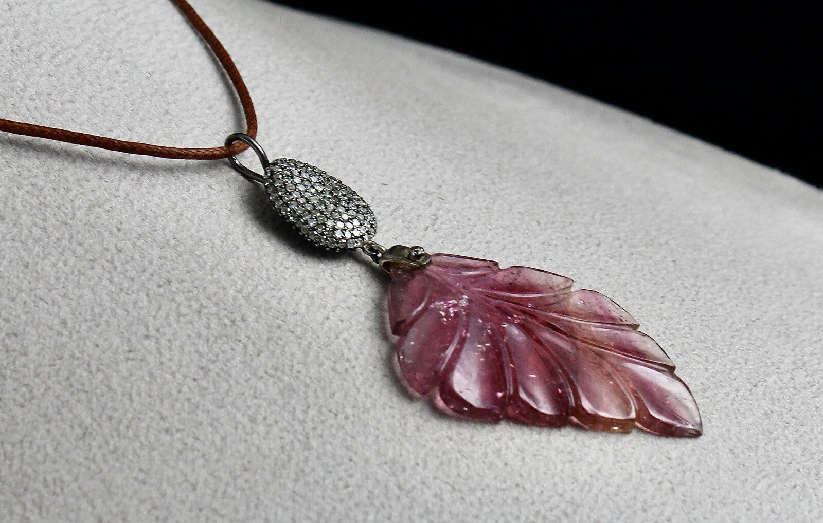 Certified Natural Pink Tourmaline 44ct Sterling Silver Diamond Victorian Pendant