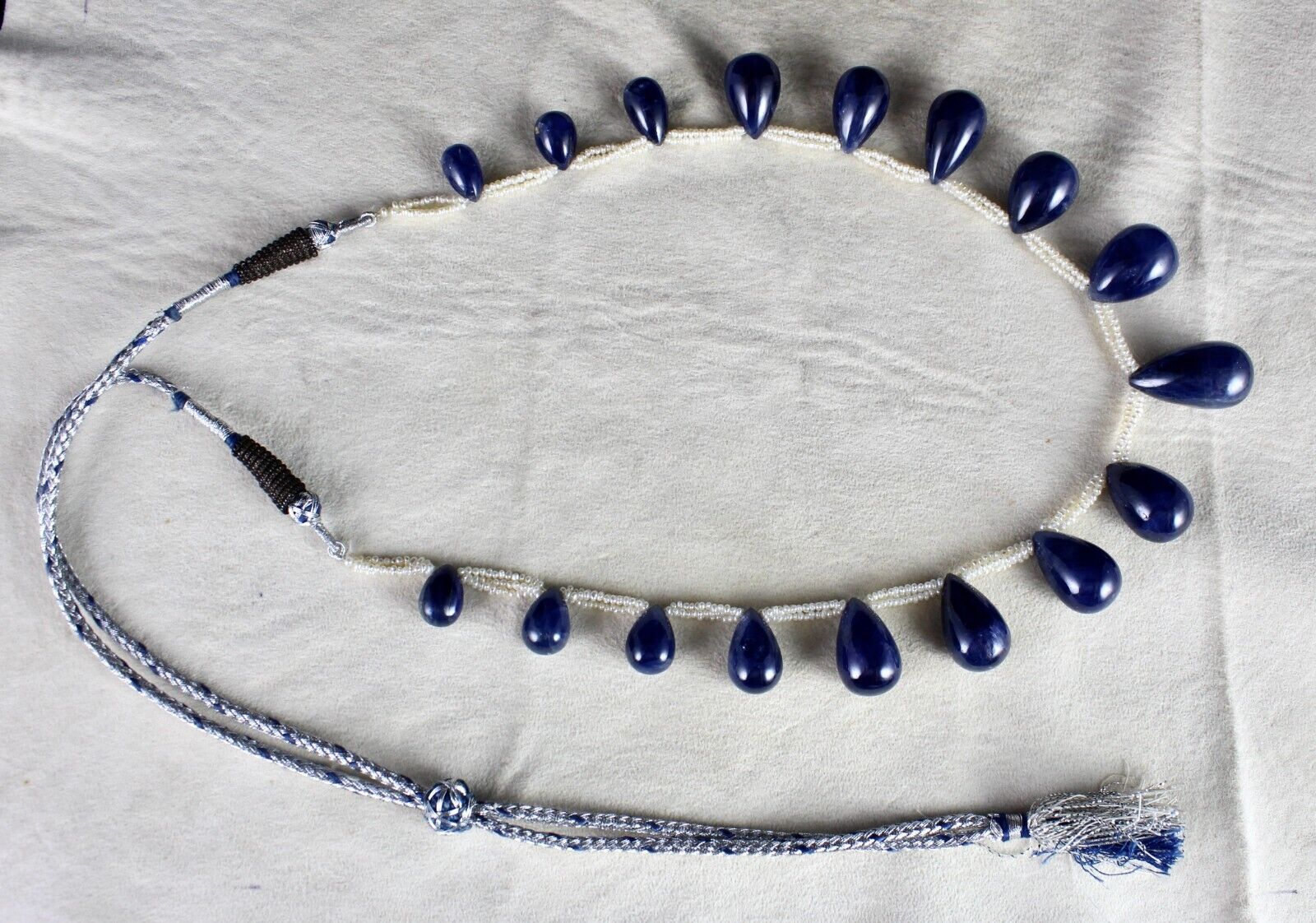 Natural Unheated Blue Sapphire Teardrop Pearl Beaded 420 Ct Gemstone Necklace