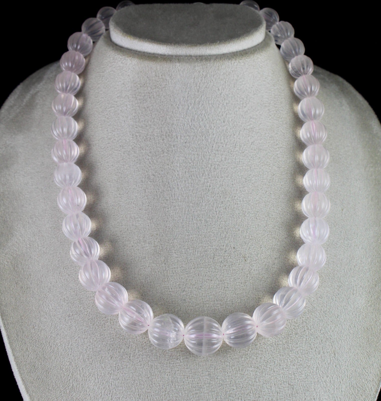 Certified Natural Rose Quartz Necklace 750ct Beaded Carved Sterling Silver Clasp