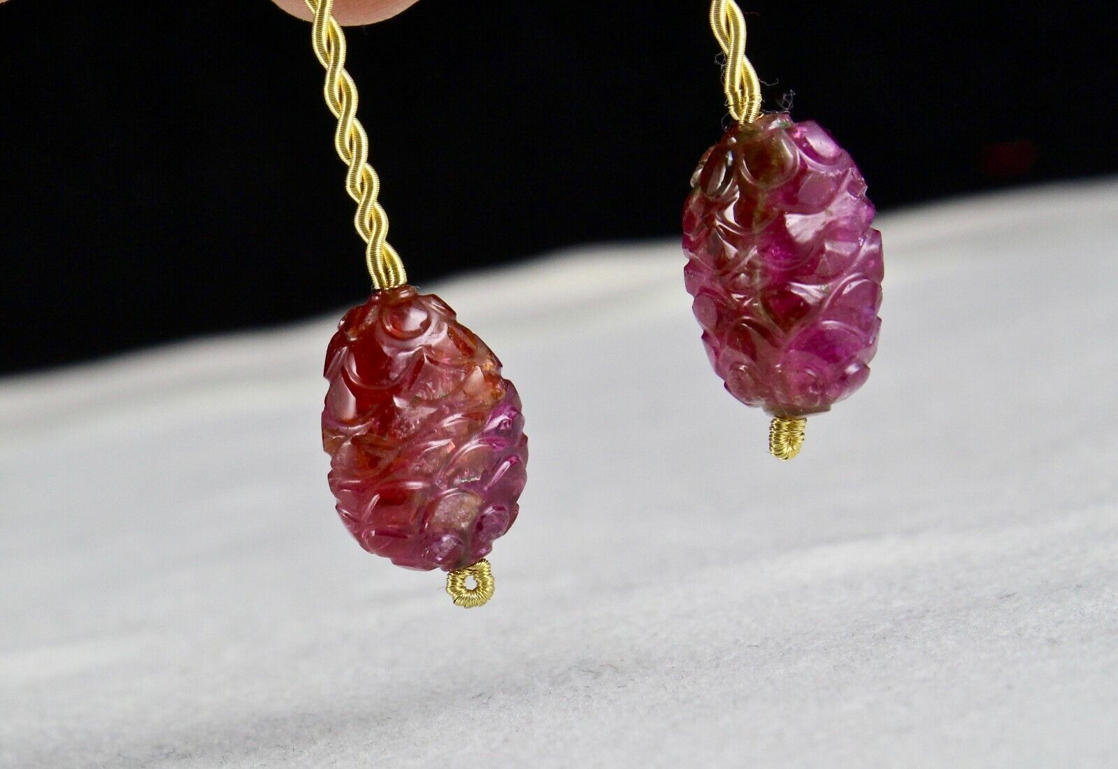 Natural Tourmaline Carved Cabochon Drilled Beads 34.95 Ct Pair Gemstone Earring