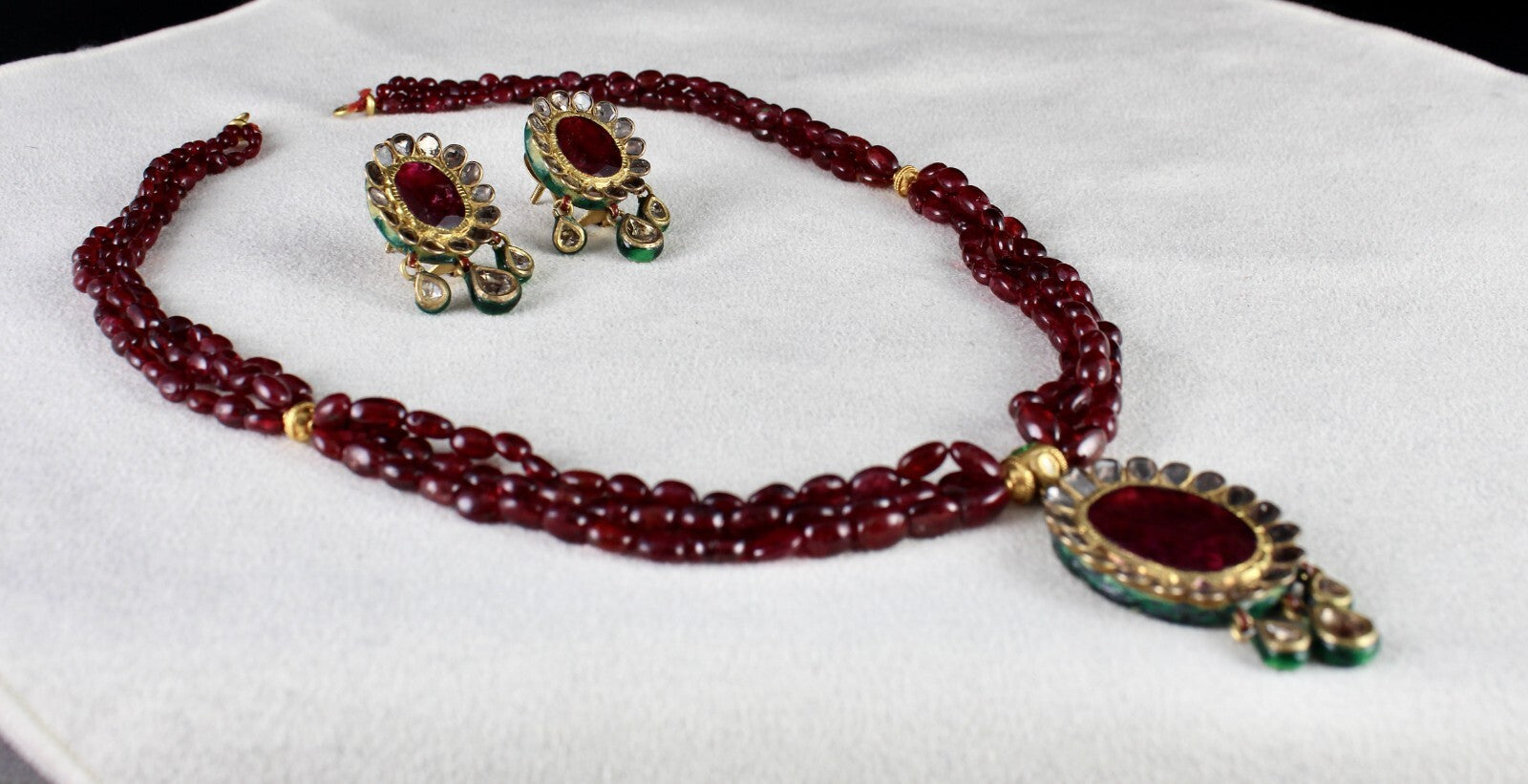 Certified Antique Jadau Natural Diamond 302ct 18k Gold Oval Pendant Earring Set