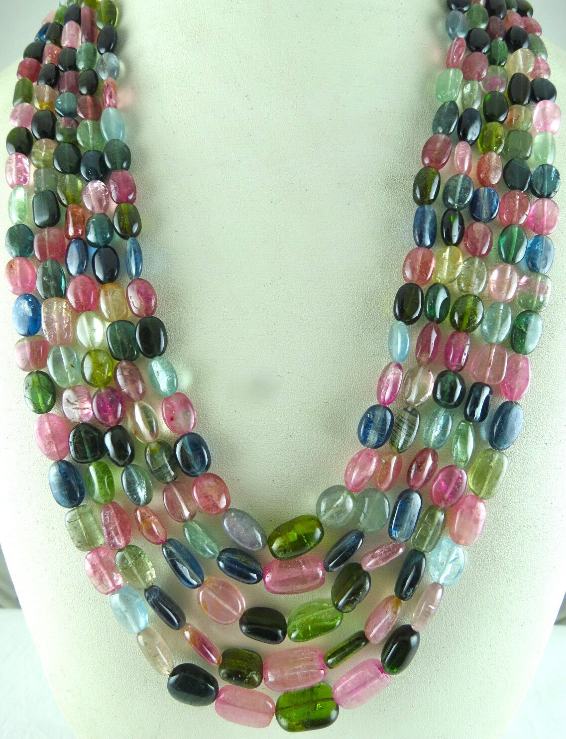 NATURAL MULTI TOURMALINE BEADS LONG 5 LINE 843 CARATS GEMSTONE FASHION NECKLACE