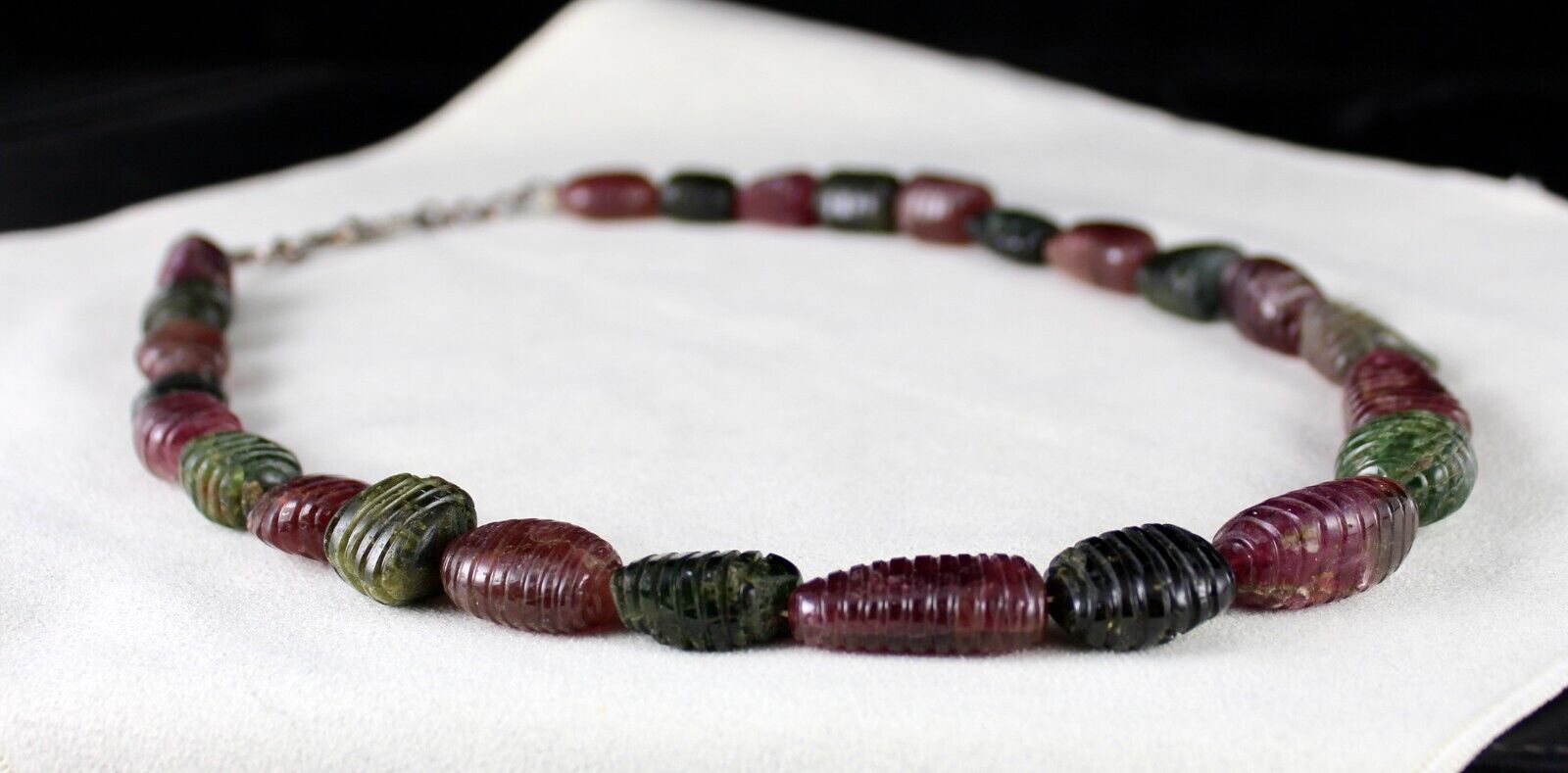 NATURAL MULTI COLOUR TOURMALINE BEADS CARVED CABOCHON 849 CARATS LADIES NECKLACE