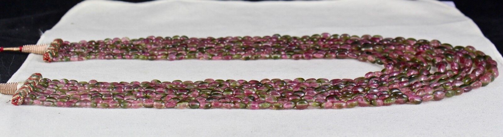 Certified Natural Tourmaline Beaded Cabochon 9L 728 Ct Bicolor Gemstone Necklace