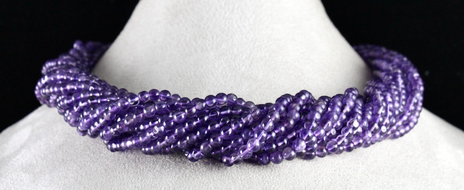 Natural Amethyst 1265 Ct Beads Round Gemstone Sterling Silver Necklace 15l