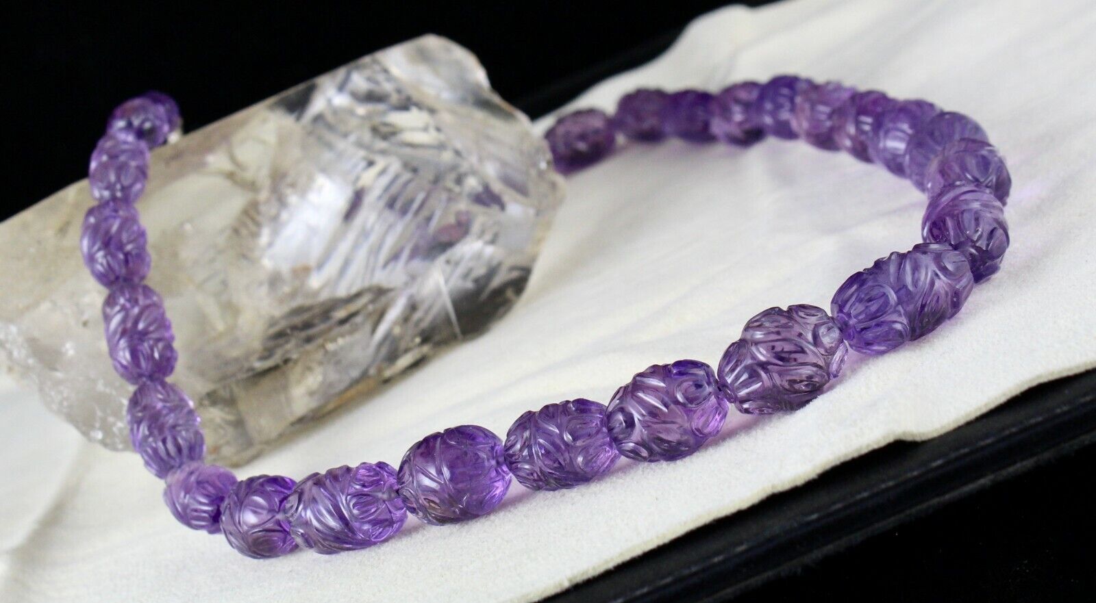 Antique Natural Amethyst Beads Engraved Long 1 L 511 Ct Gemstone Silver Necklace