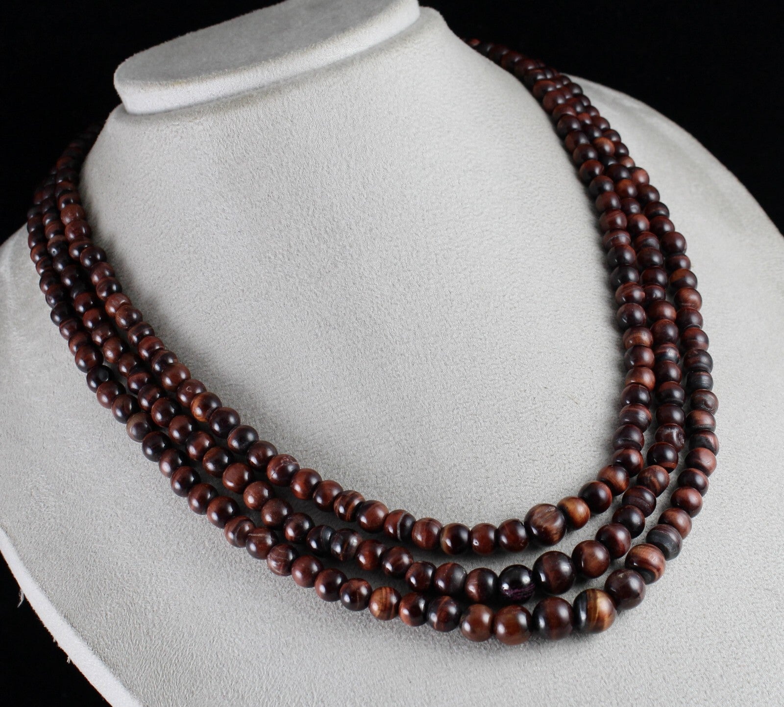 Natural Red Tiger's Eye Gemstone Necklace 3 L 611 Ct Beaded Round Fashion