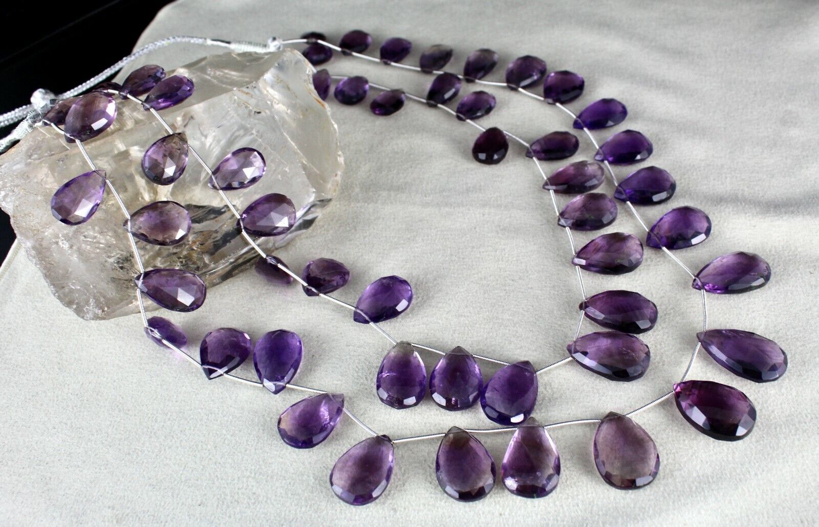 Natural Amethyst Beads Tear Drops 2 L 755 Carats 24mm Big Gemstone Fine Necklace