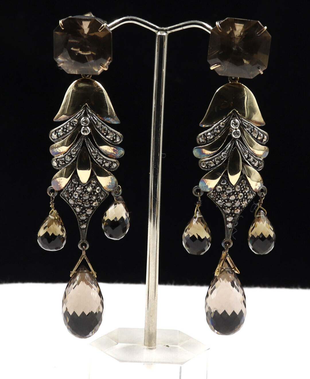 Certified Natural Smoky Quartz 141.9ct Natural Diamond Sterling Silver Earrings