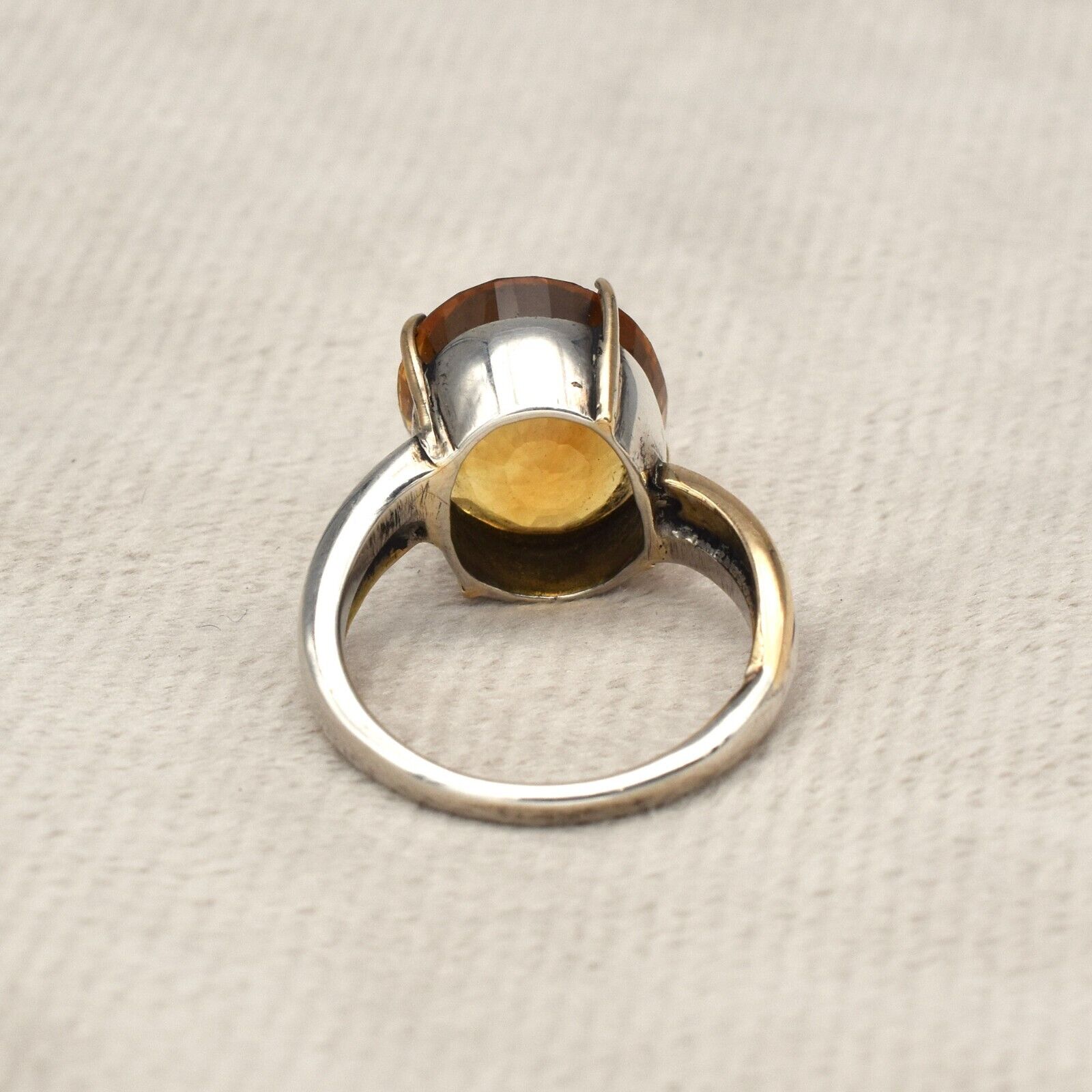 Vintage Yellow Citrine Ring 18k Gold 925 Silver Women Men November Birthstone